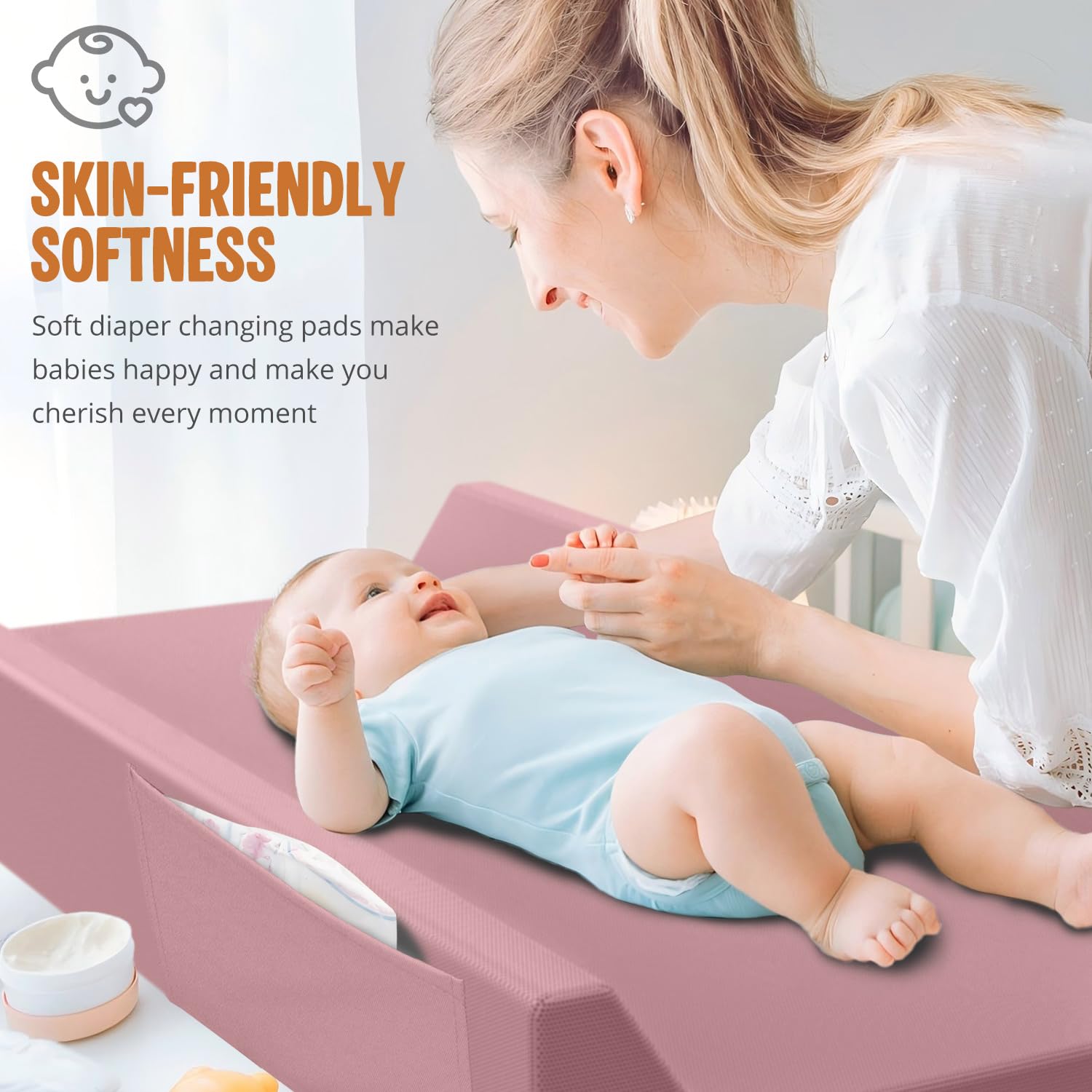 Detalle 1 de JVEOO Vegan Leather Baby Changing Pad, Waterproof, Wipeable, 31.5" x 16