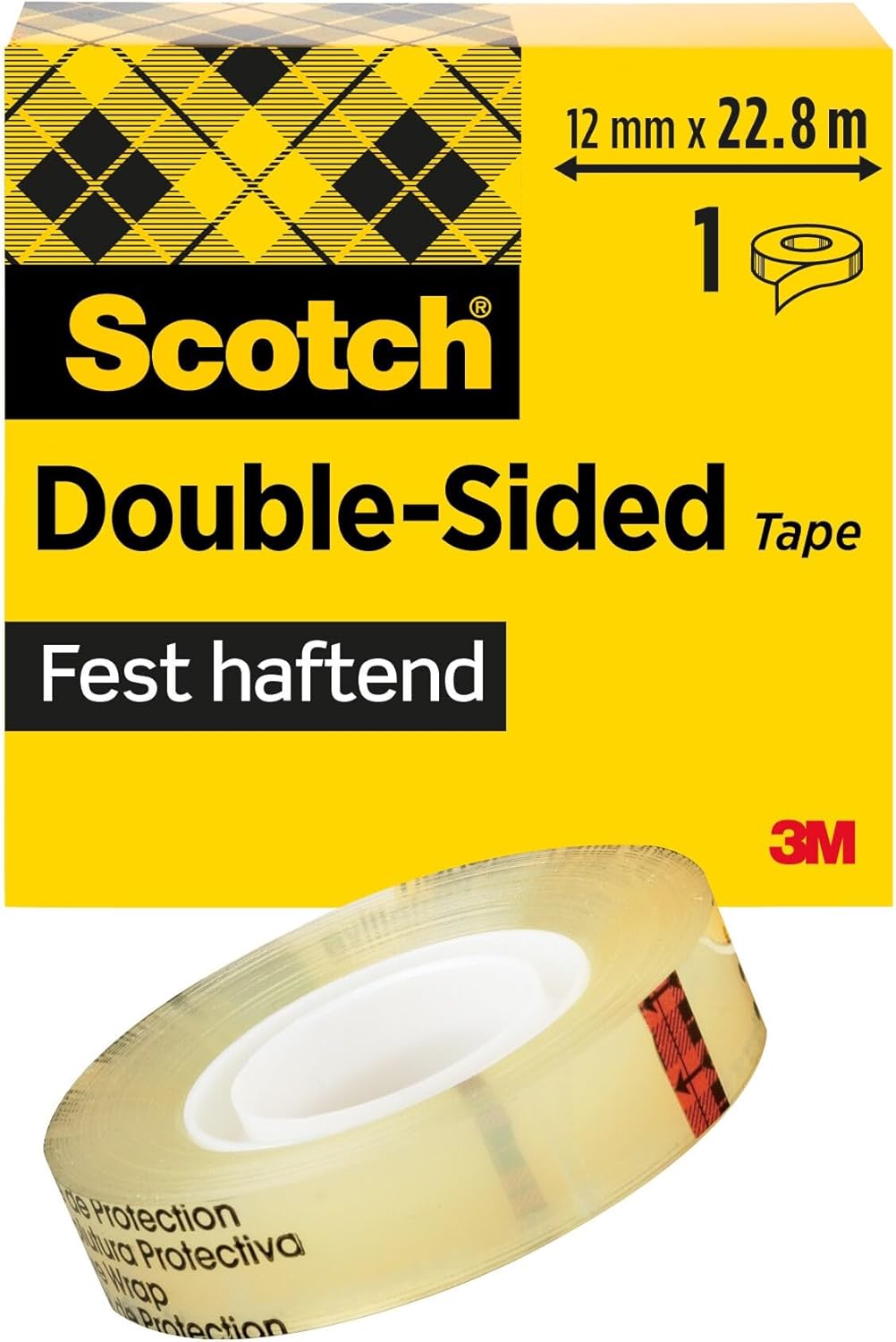 Scotch ruban adhésif double-face transparent 12 mm x 22,8 m (1 rouleau)