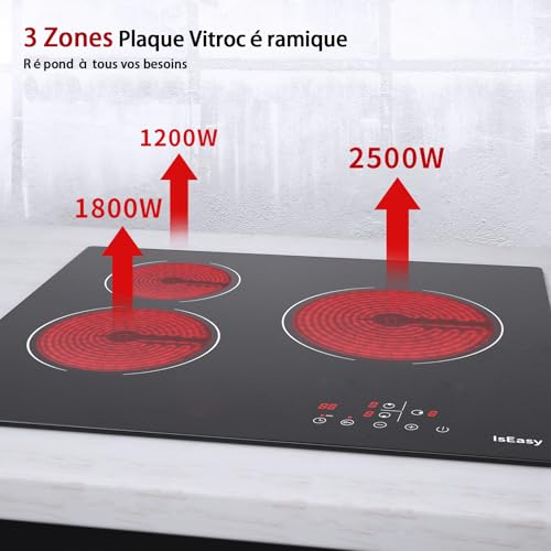 Detalle de IsEasy Plaque Vitrocéramique 3 Feux Encastrable – Table de Cuisson 59 × 52 cm, 5500 W