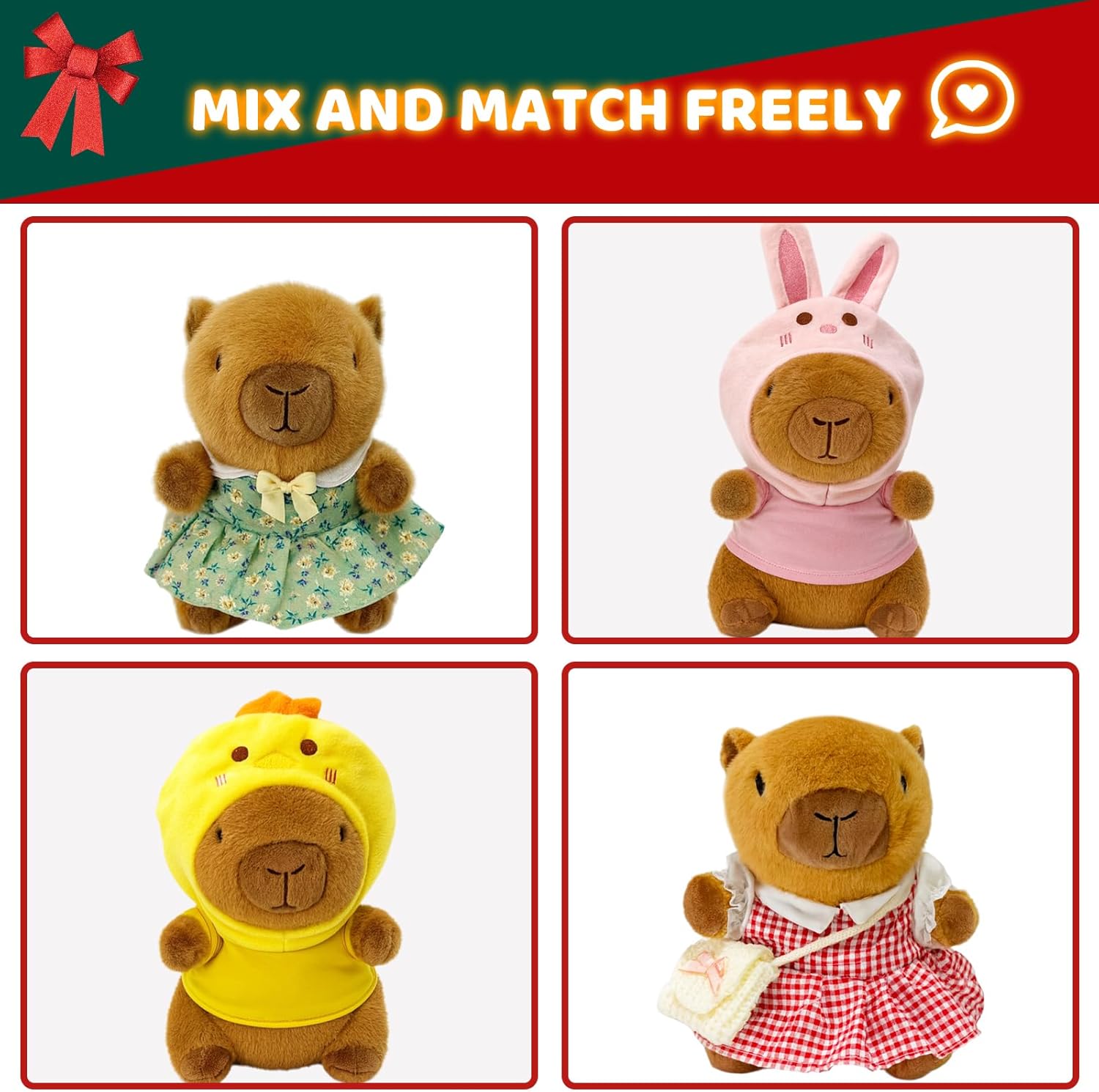Detalle de TITQWOP 9-pc Capybara Plush Set – Dress-Up Stuffed Animal for Kids