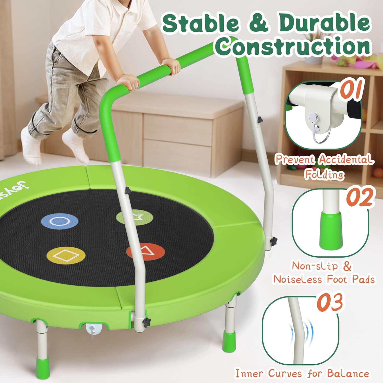 Thumbnail 1 de 3FT Toddler Trampoline with Adjustable Handlebar – Foldable, Spring-Free, for Ages 1-6