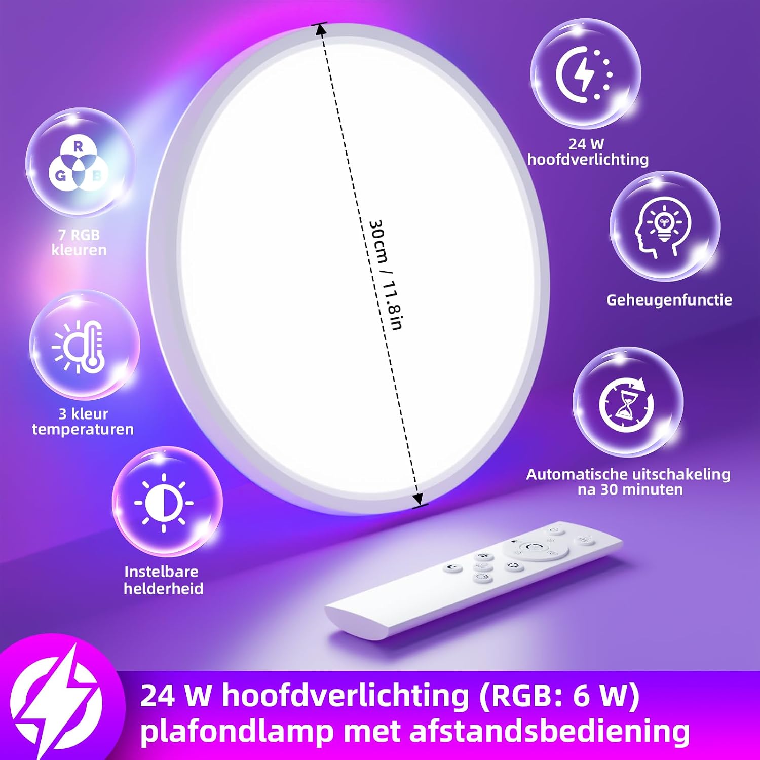 Thumbnail 4 de Taipow YLXDD420-S24W-01 LED-plafondlamp, dimbaar, 7 RGB-kleuren, Ø30 cm