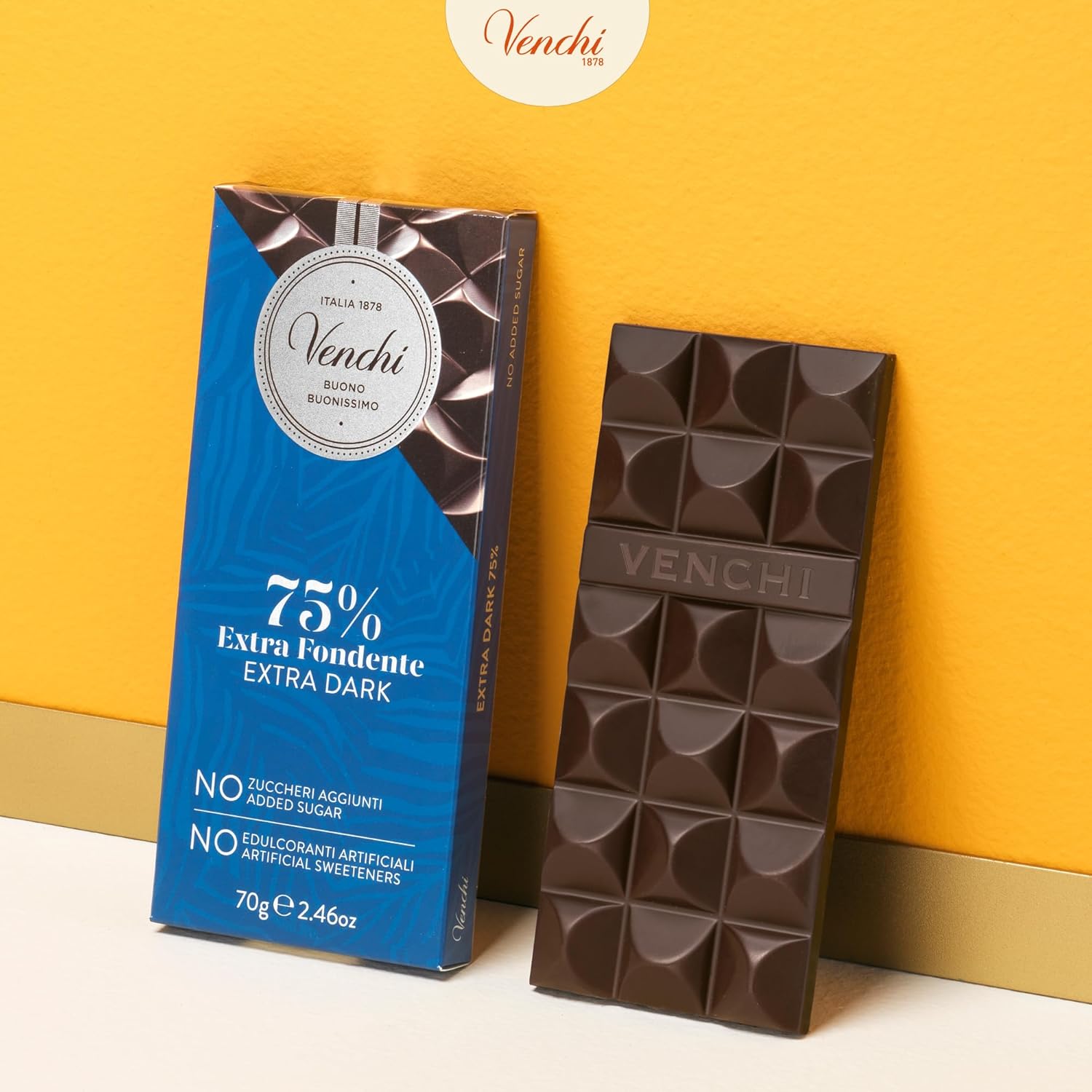 Thumbnail 1 de Venchi Zartbitterschokoladentafel mit 70% weniger Zucker (70% weniger Zucker), 100 g, ohne Zuckerzusatz – glutenfrei