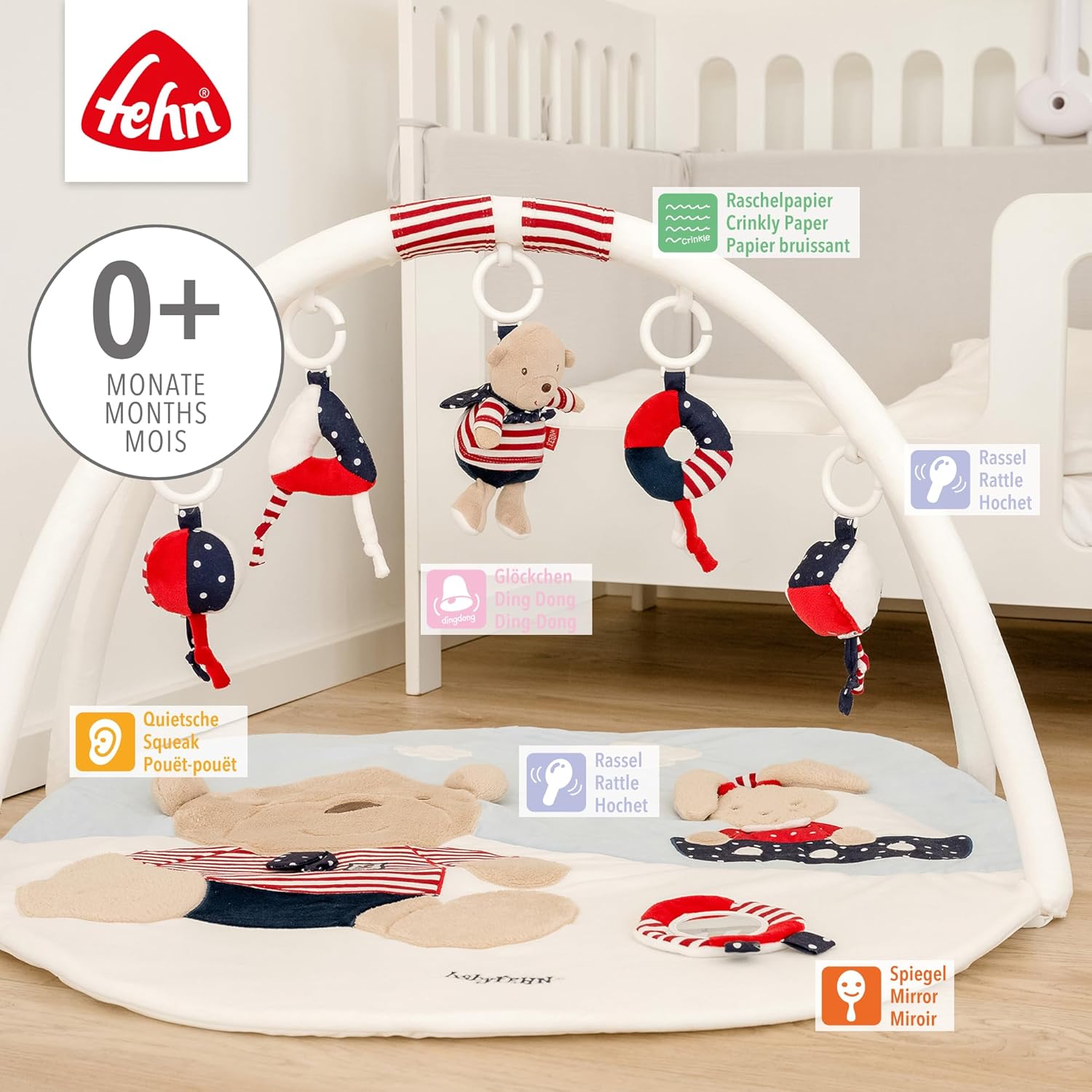 Detalle de Fehn 3-D-Activity-Decke Ocean Club – Spielbogen mit 5 abnehmbaren Spielzeugen, 0+ Monate