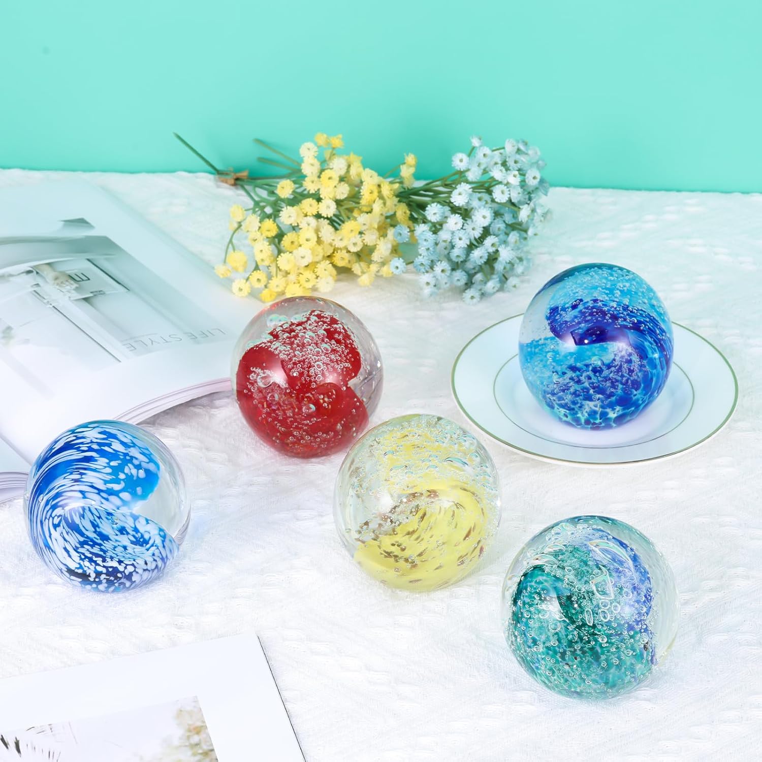 Detalle de Hand Blown Ocean Waves Glass Ball Paperweight