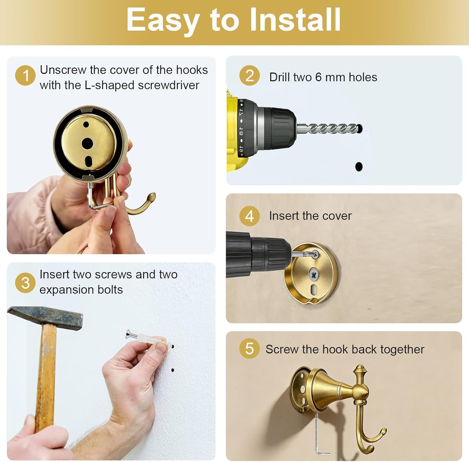 Thumbnail 6 de LSWYYP Vintage Antique Brass Hooks Wall: Horn-Shape Curved Towel Hooks (1)