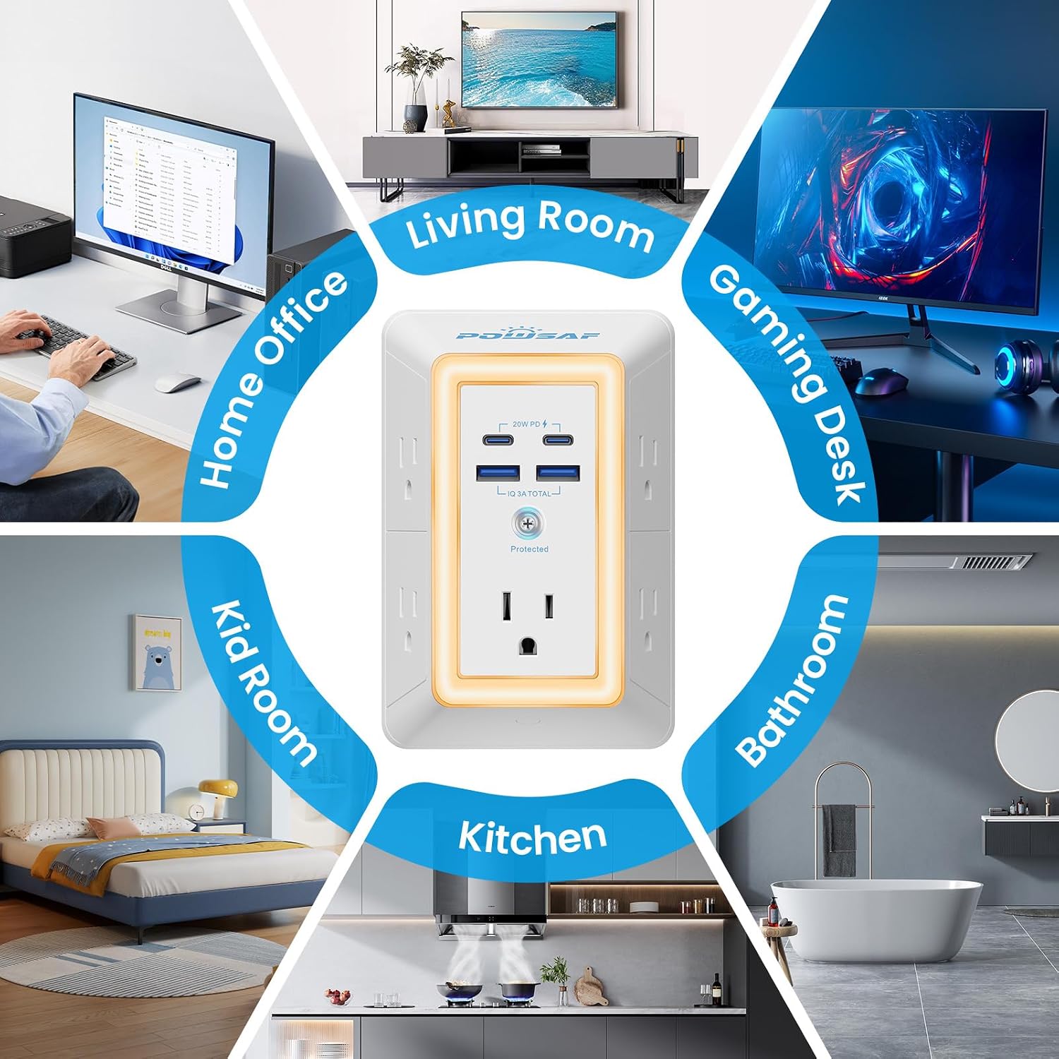 Thumbnail 6 de POWSAF Wall Outlet Surge Protector with 5 Outlets