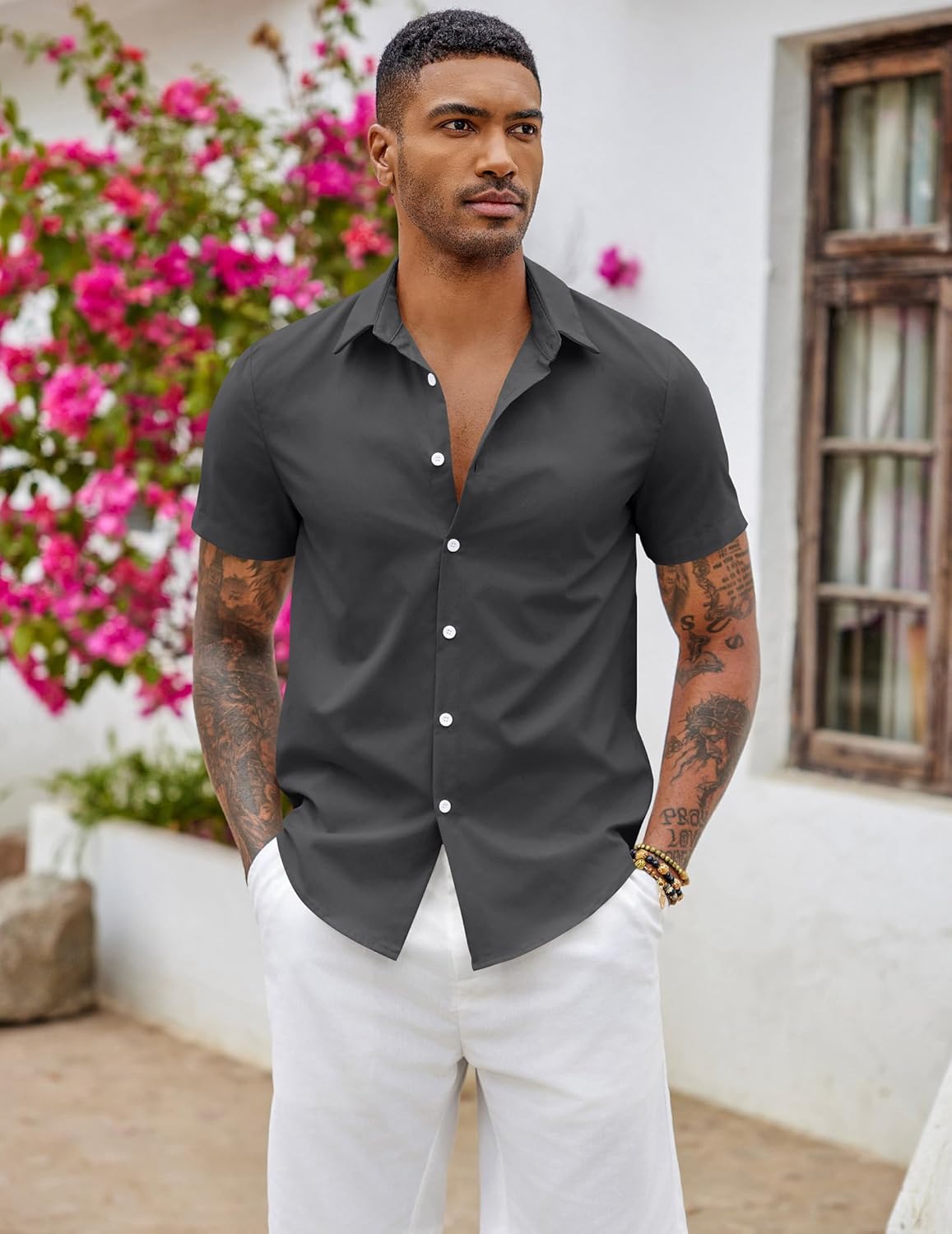 Thumbnail 3 de COOFANDY camicia uomo manica corta estate elasticizzata slim fit easy-iron (S–5XL)