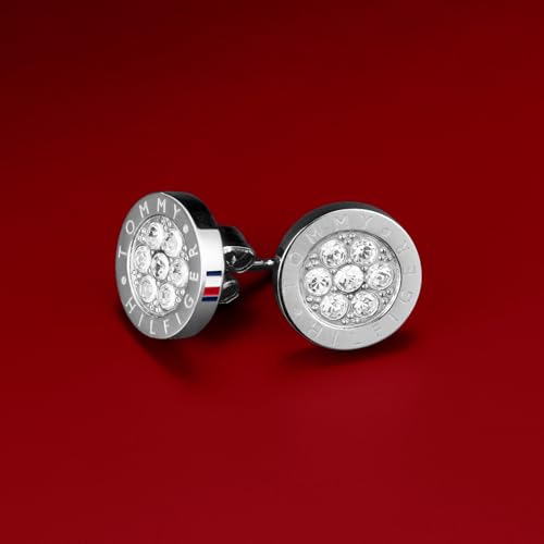 Detalle de Tommy Hilfiger Ohrstecker Damen Edelstahl mit Kristallen – 10 mm, Flaggenlogo