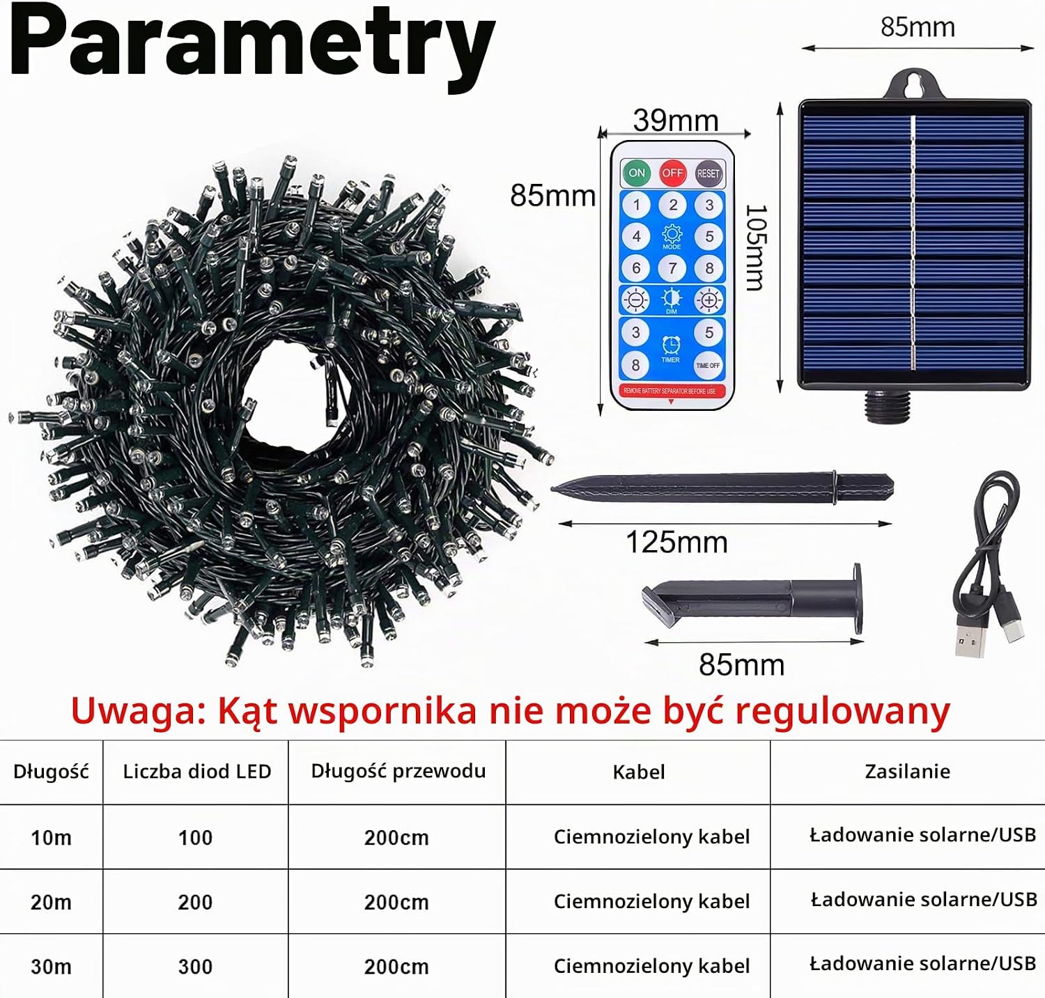 Detalle de Hopelit DCTYN-10W solarny łańcuch LED 10 m, 100 diod, ciepła biel