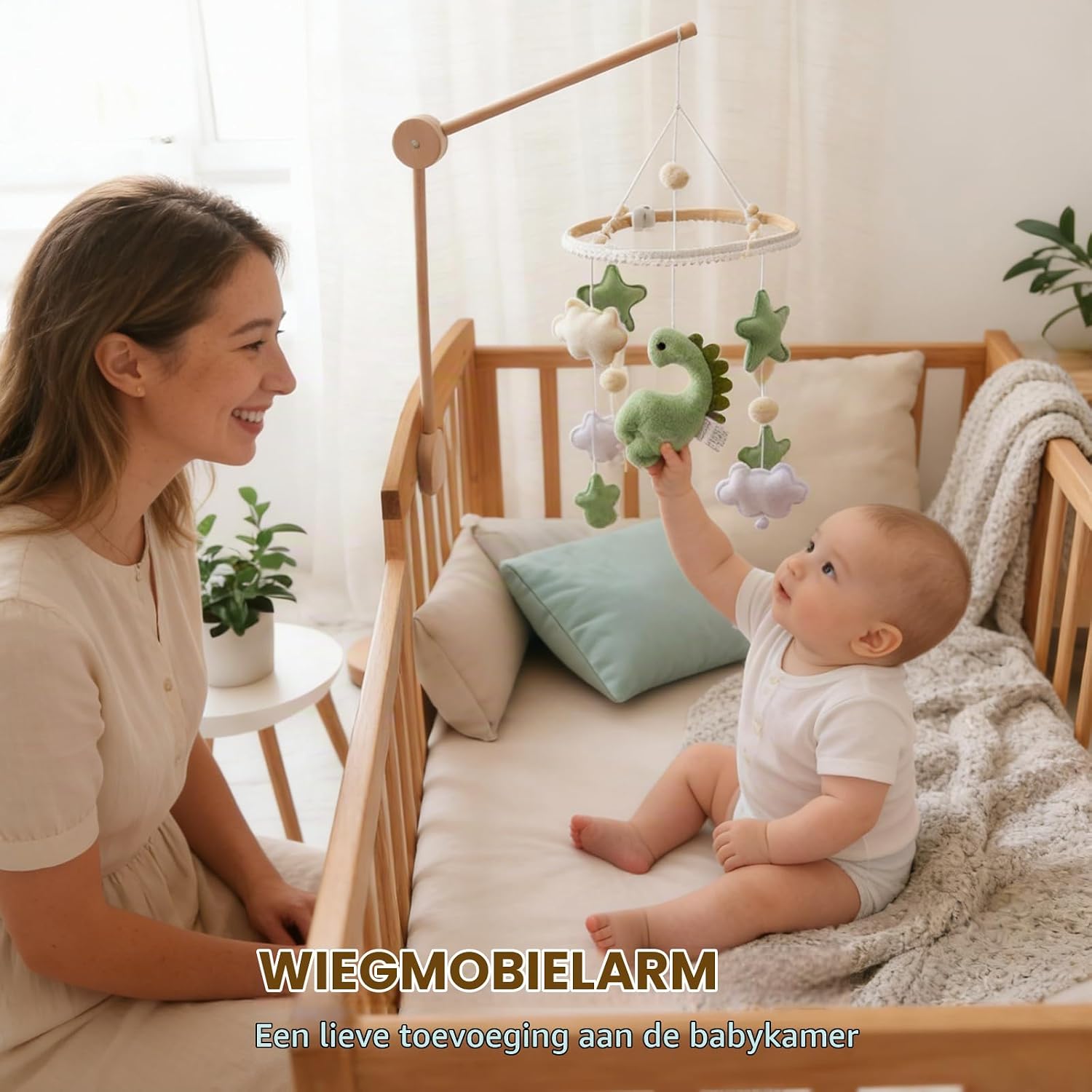 Detalle de Freyeeti houten mobielhouder, in hoogte verstelbaar en 360° draaibaar