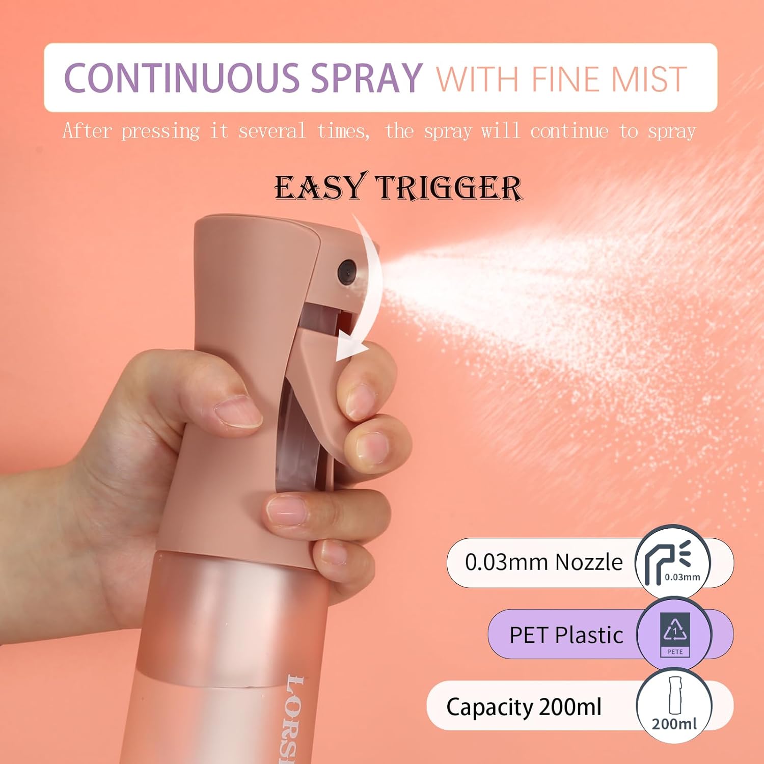 Thumbnail 1 de LORSEX Brosse à cheveux avec flacon pulvérisateur 200 ml – brosse démêlante pour cheveux afro 3a à 4c (Terre cuite)