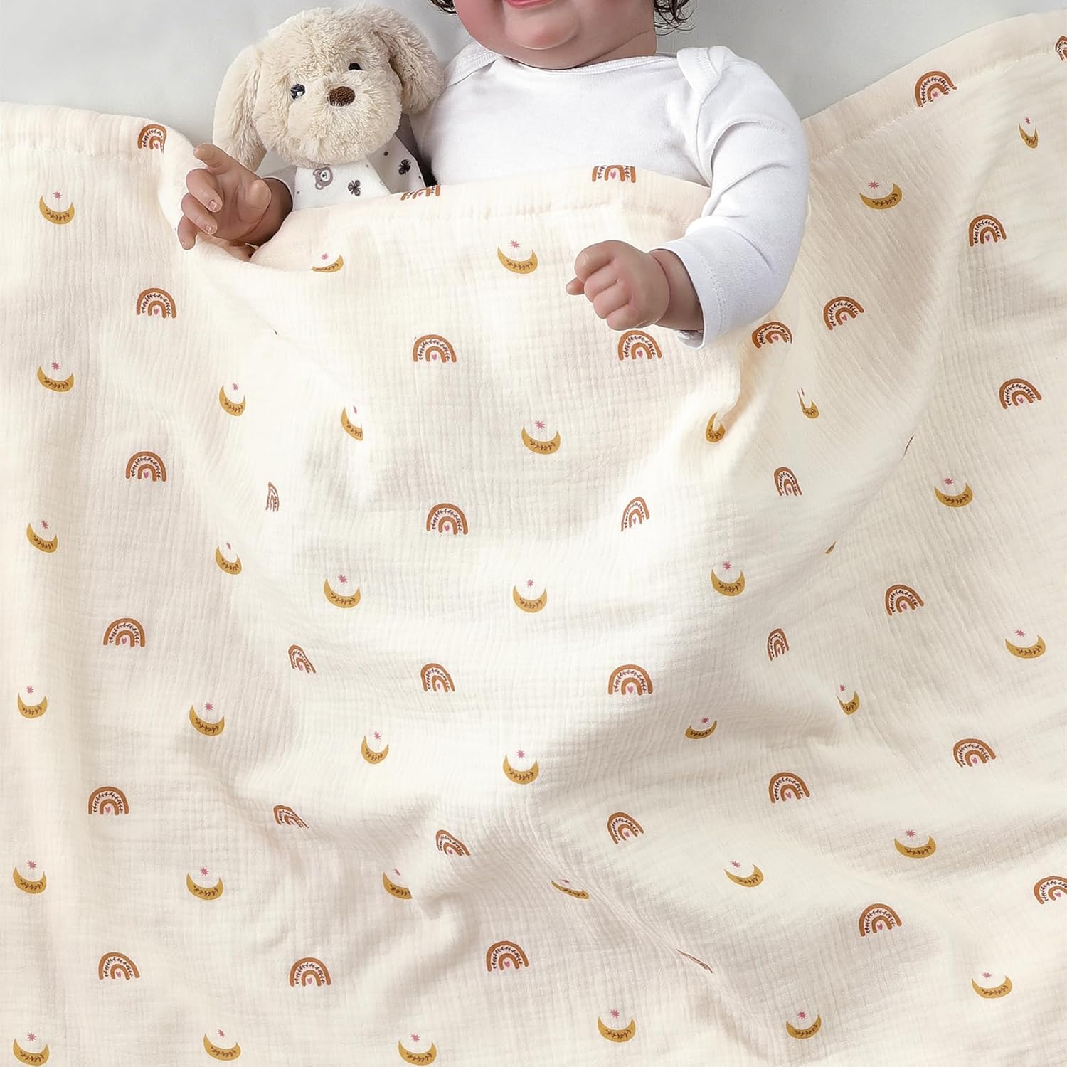 Thumbnail 2 de CREVENT Organic Muslin Cotton Baby Blanket for Newborns – Moon 75x100cm