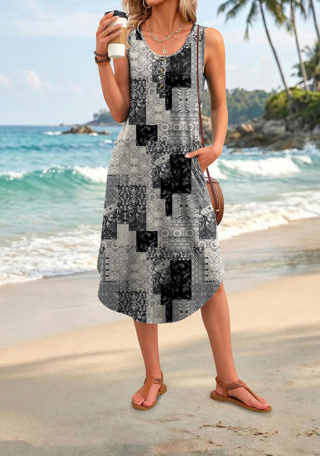 Thumbnail 2 de WIHOLL Summer Dresses for Women 2026 Button Front Sleeveless Midi Dress with Pockets