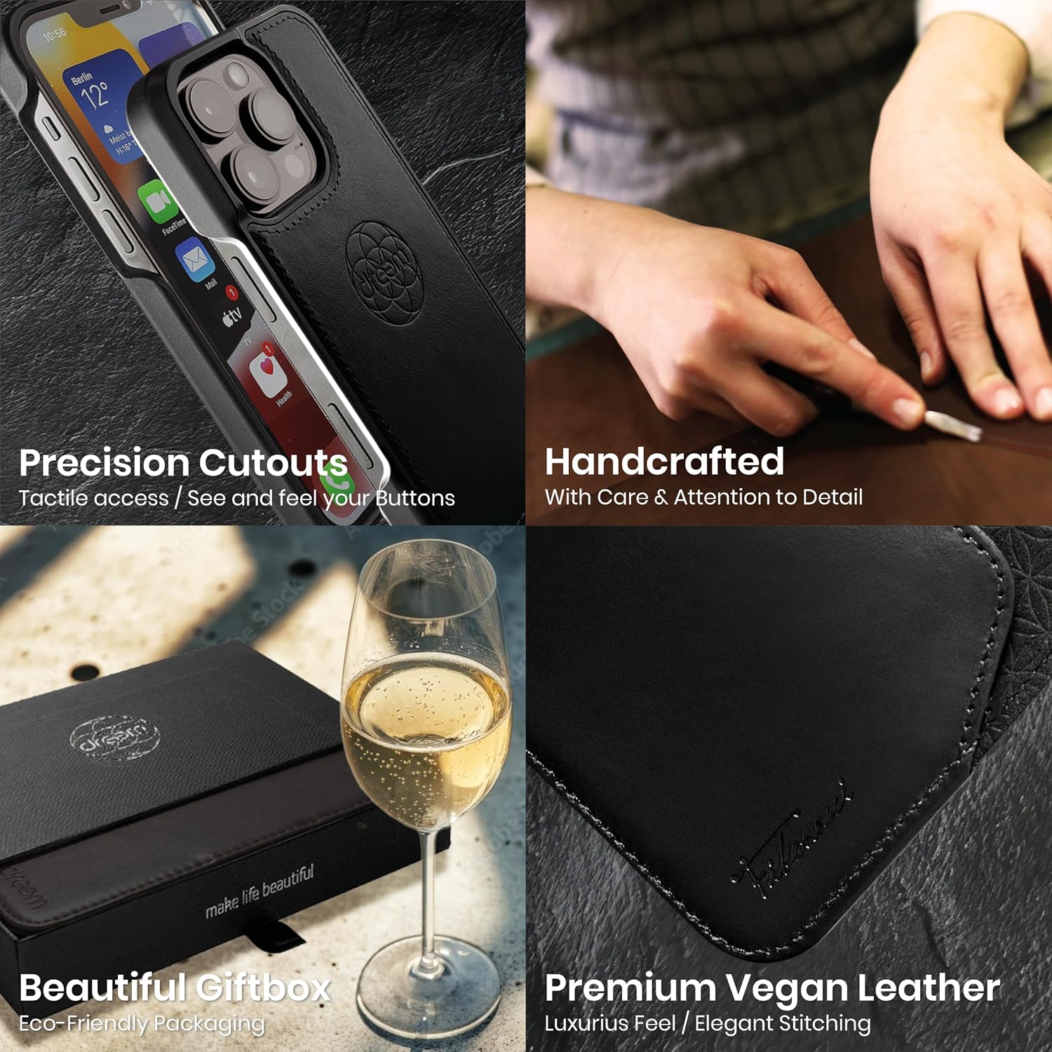 Detalle de Dreem Wallet Case for iPhone 16 Pro Max with 3-Way Kick-Stand and RFID Blocking