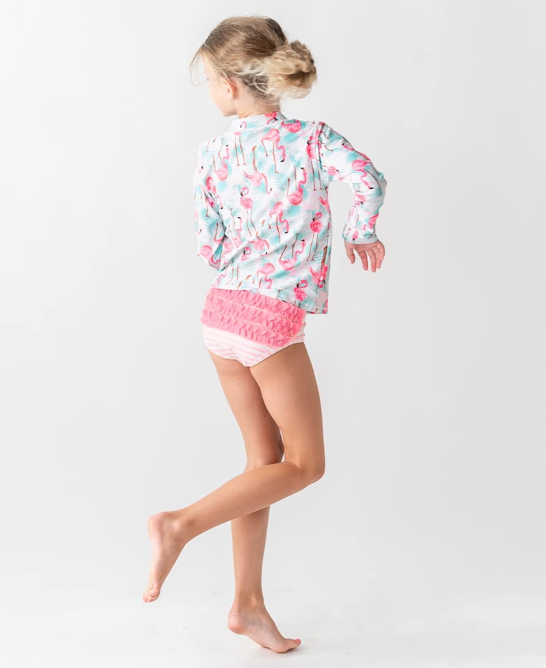 Thumbnail 1 de RuffleButts Baby/Toddler Girls Long Sleeve Rash Guard 2-Piece Swimsuit Set with UPF 50+ and Zipper