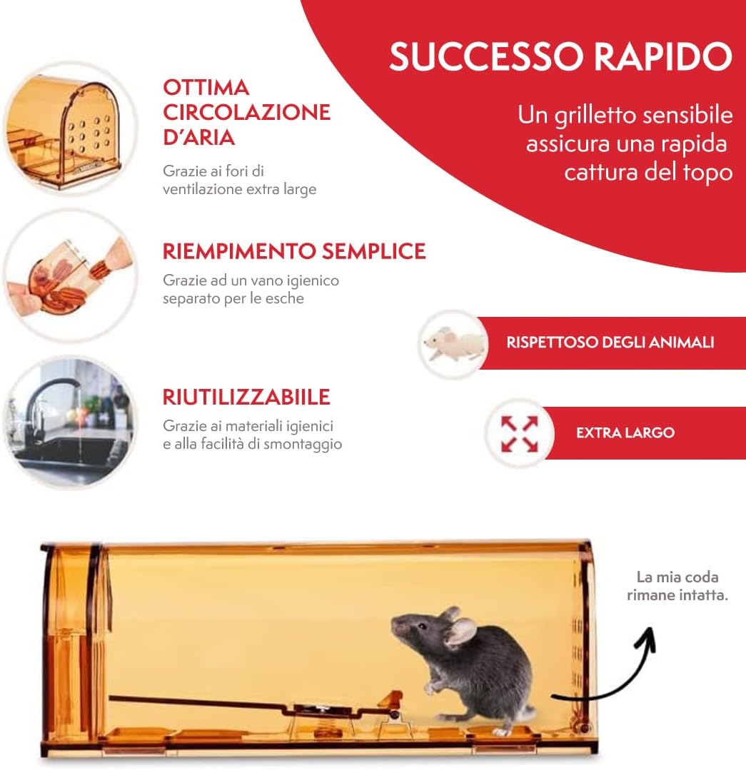 Thumbnail 3 de PATTLER® Trappola per Topi Vivi – Trappole riutilizzabili per esterno e interno (Arancione, 1 pezzo)