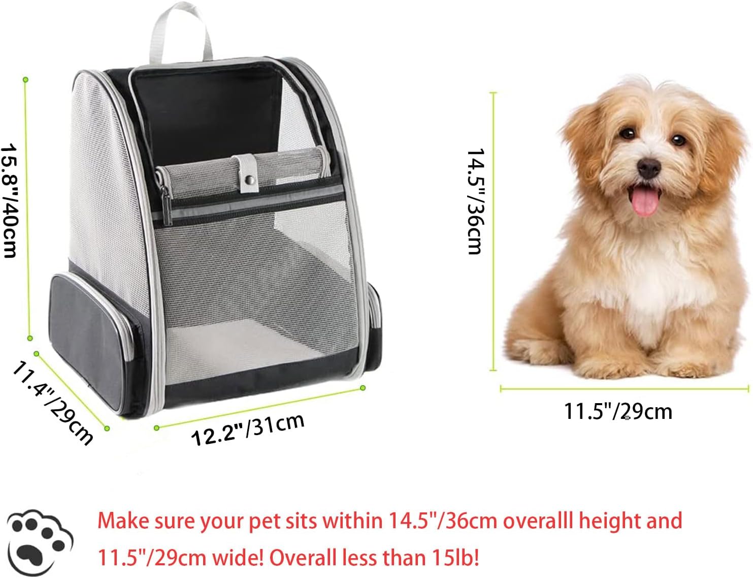 Detalle de Hykiee Hunderucksack Katzenrucksack – Transportbox für Kleine Hunde bis 6 kg oder Katzen bis 8 kg