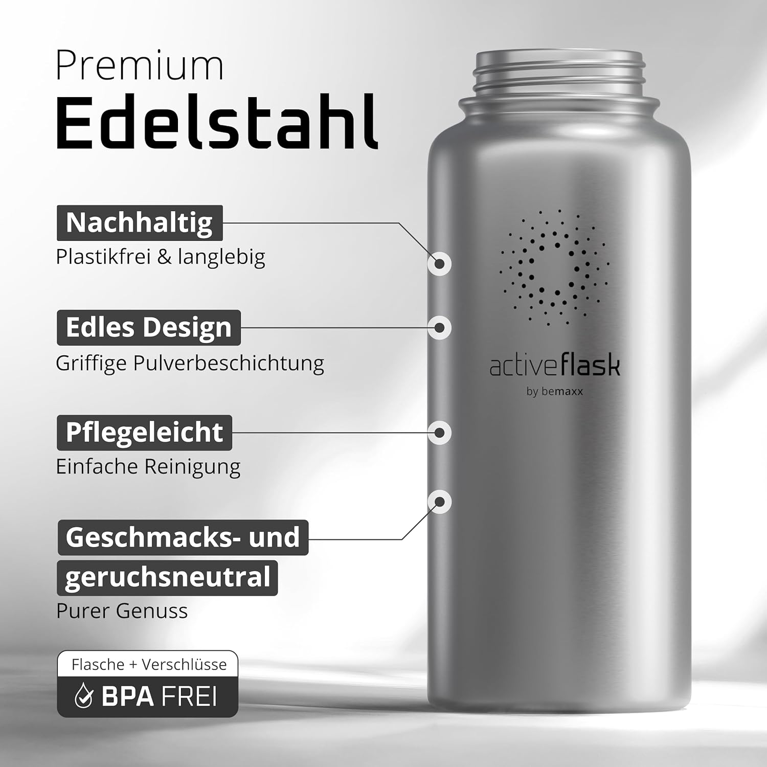 Thumbnail 2 de Trinkflasche Edelstahl ACTIVE FLASK mit Strohhalm & 3 Deckeln – auslaufsicher, BPA-frei, kohlensäuregeeignet
