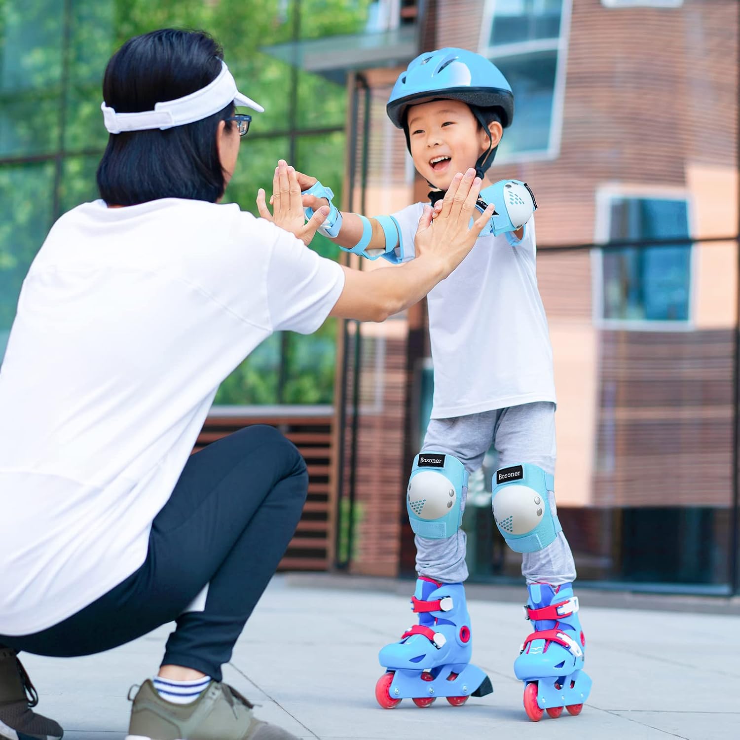 Detalle de BOSONER Kids/Youth Knee Pad & Elbow Pad Set for Roller Skates, BMX, Skateboard, and More