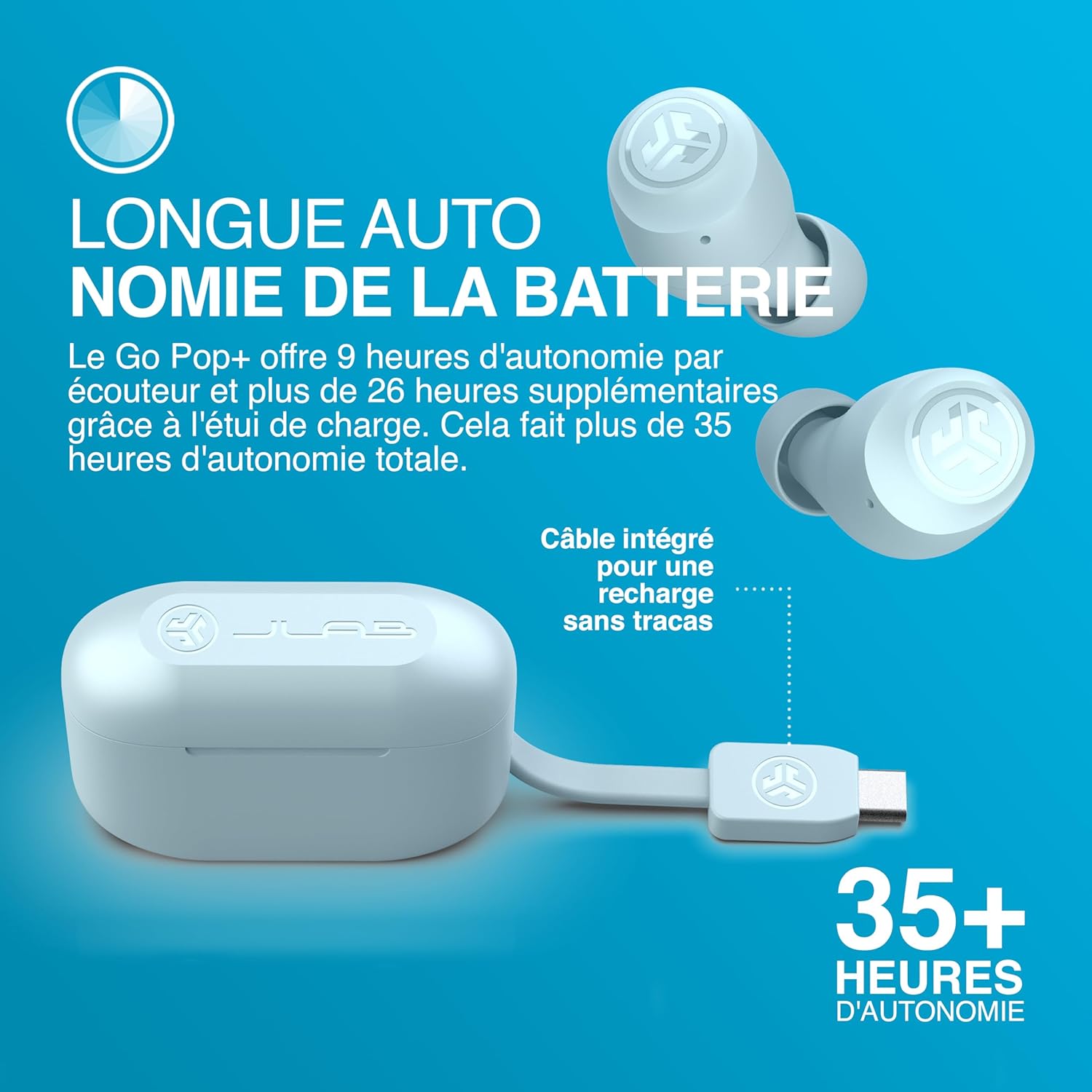 Thumbnail 5 de JLab Go Air Pop+ Écouteurs Bluetooth sans Fil — Autonomie 35+ heures, EQ personnalisable et app JLab