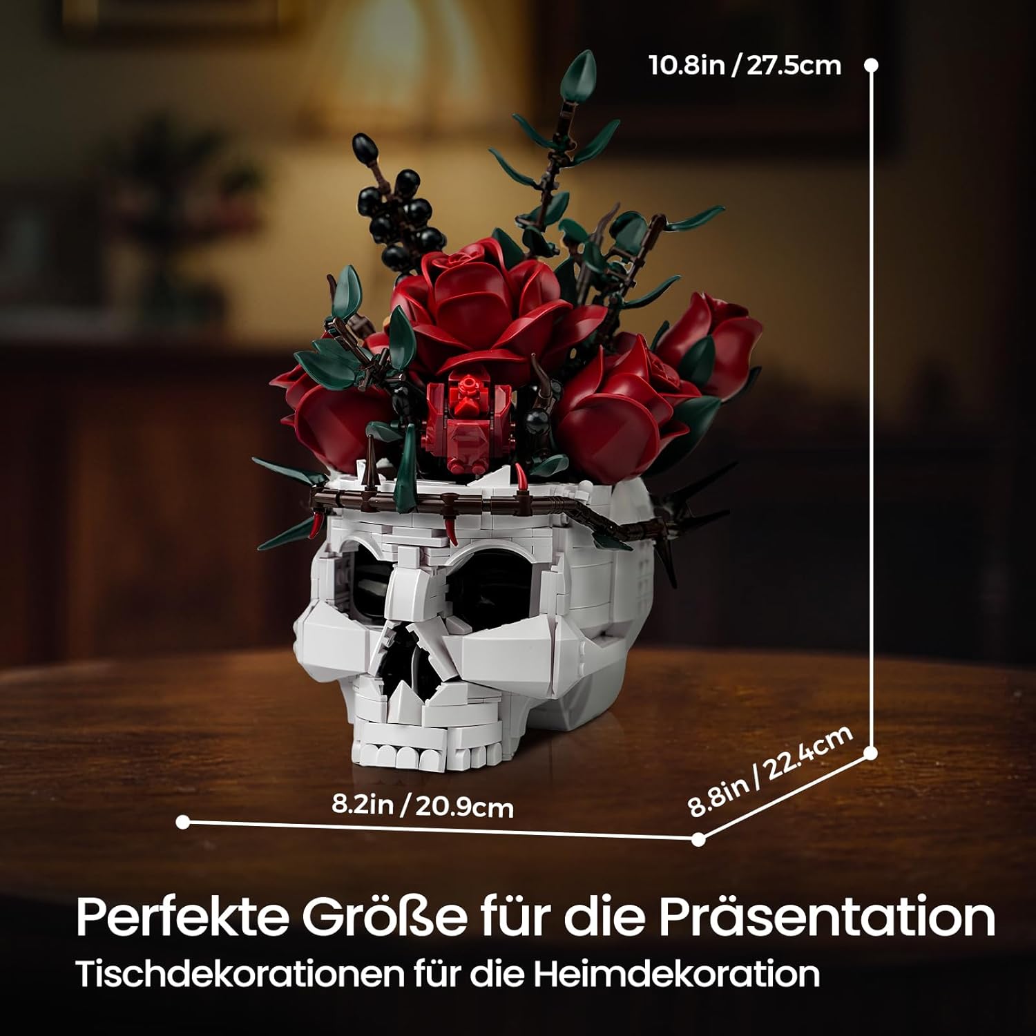 Thumbnail 4 de Set di bouquet di rose rosse con vaso a forma di teschio – Dekor gotico per la casa