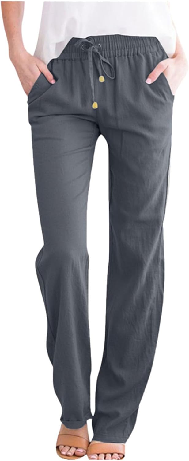 Detalle 2 de ZLQRSSWK Damen Leinenhose – Sommerfreizeit in Musselin, Gerade Geschnitten