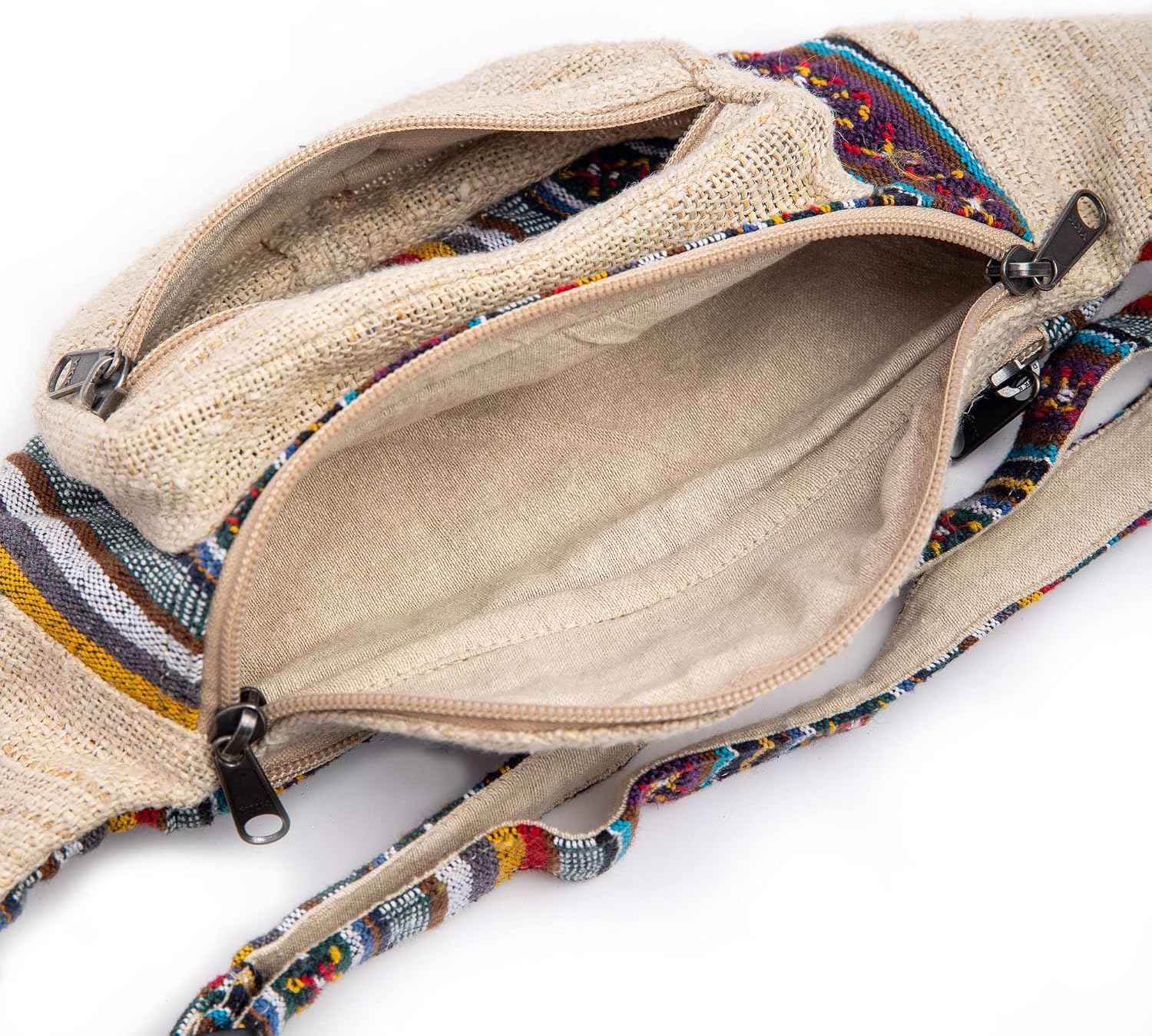 Detalle de Freakmandu Unisex Hanf Gürteltasche „Beatnik“ – verstellbare Fanny Pack zum Umhängen für Wandern, Laufen & Festival