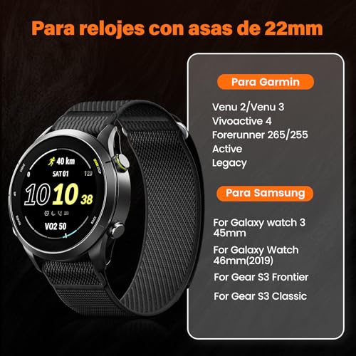 Detalle de Correa de reloj 22 mm NotoCity para Garmin: nylon transpirable y cierre en acero inoxidable