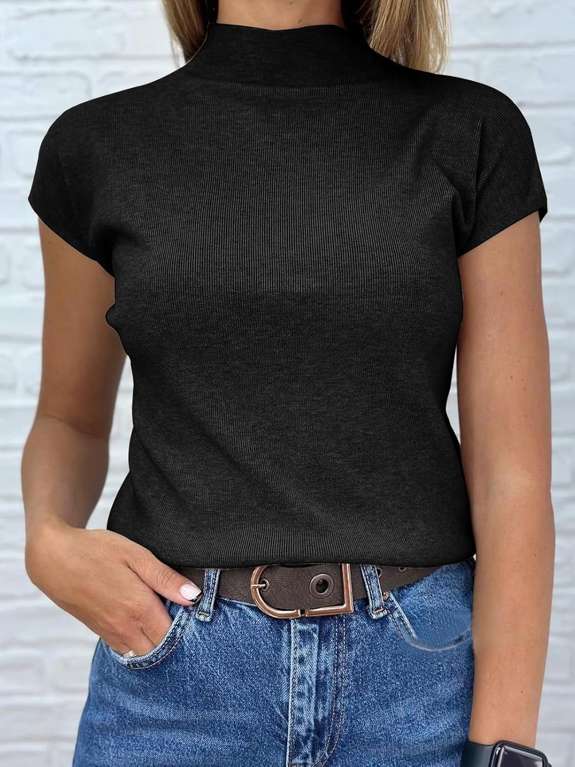 Thumbnail 1 de Saodimallsu Mock Neck Short Sleeve Sweater