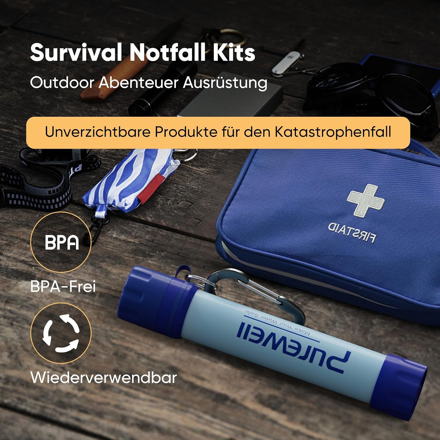 Detalle de Purewell Outdoor-Wasserfilter mit 0,01 μm Ultrafeinfilter – für unterwegs & Notfall, 1500 Liter