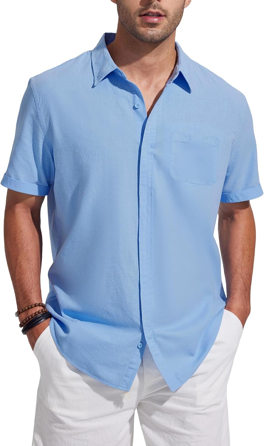 Thumbnail 6 de Friptspyg Chemise en coton et lin à manches courtes pour homme avec poches et boutons cachés
