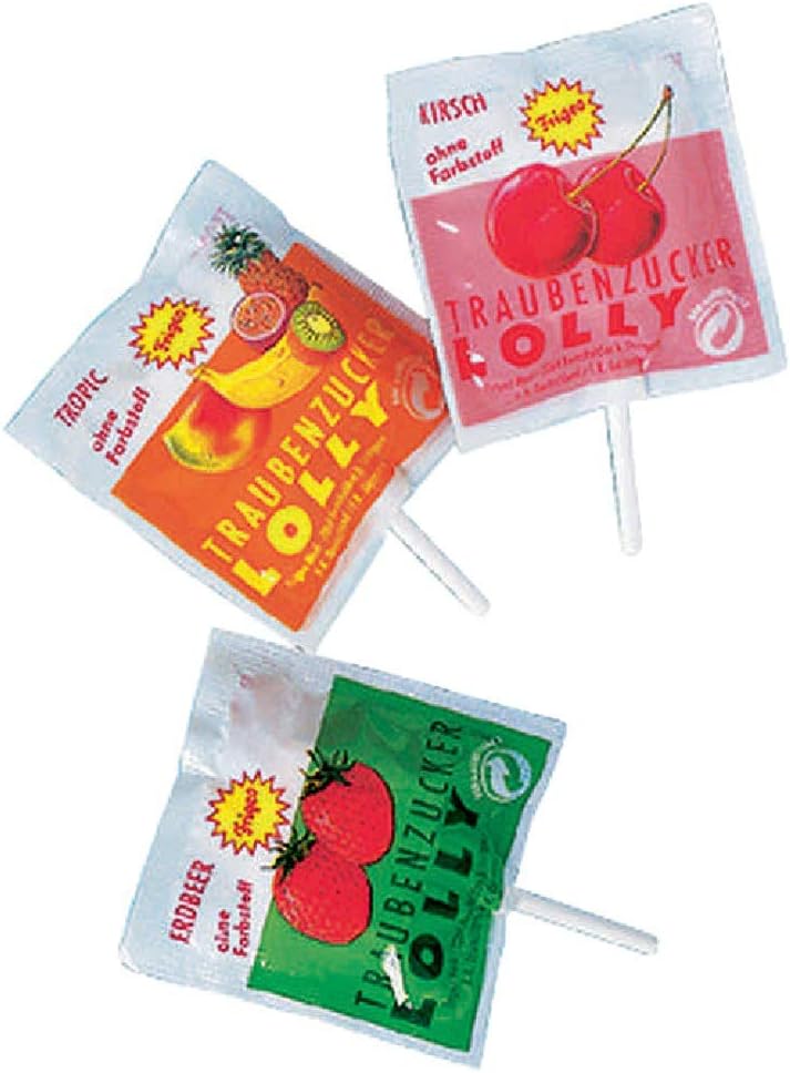 Detalle de Frigeo Grape Sugar Lollies, 100 Pieces, 750 g Bucket, Three Fruit Flavours