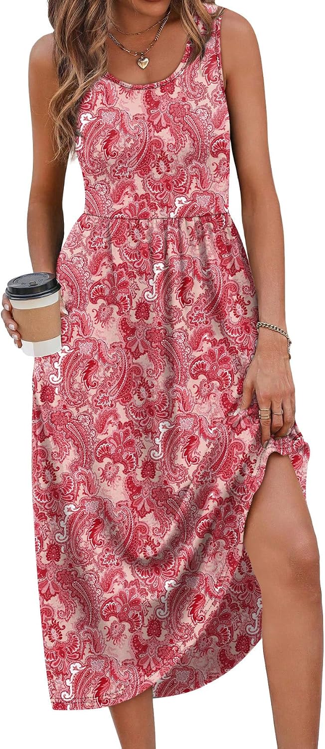 Detalle 2 de WIHOLL Summer Dresses for Women: Flowy Midi Dress with Pockets