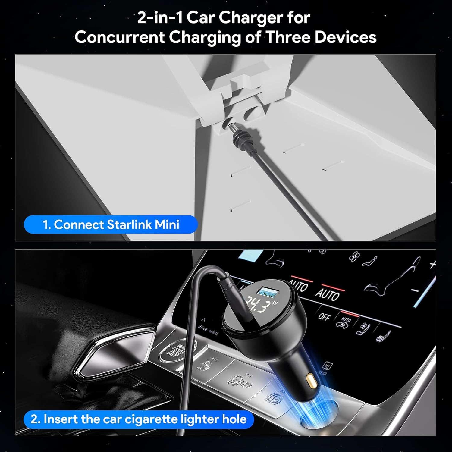 Thumbnail 4 de EDUP Star Link Mini car adapter with DC power cable (12V–24V) and 3M waterproof charging lead