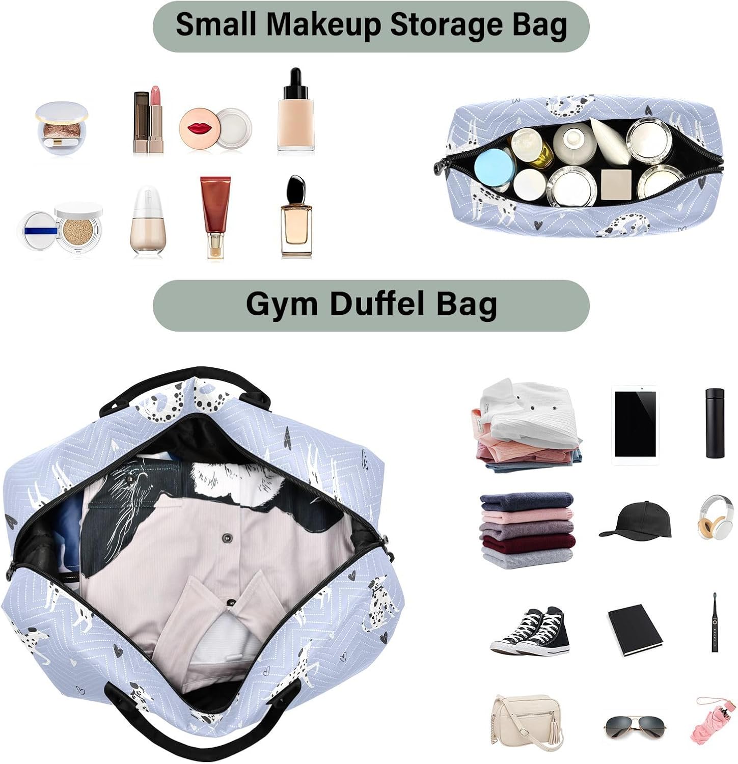 Thumbnail 3 de Large Travel Duffle Bag with Dalmatian Pattern – 52 x 20 x 35 cm