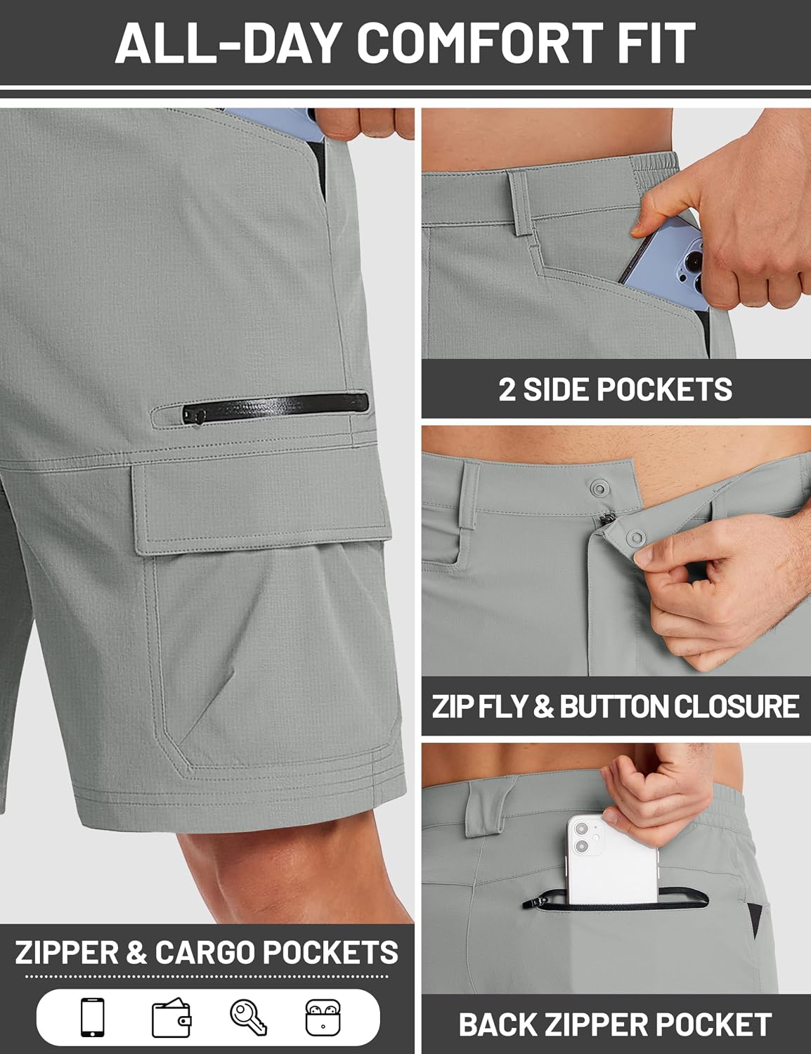 Detalle 2 de TACVASEN Men's Summer Outdoor Shorts: Quick-Dry Cargo Shorts for Hiking, Golf, and Everyday Outdoors