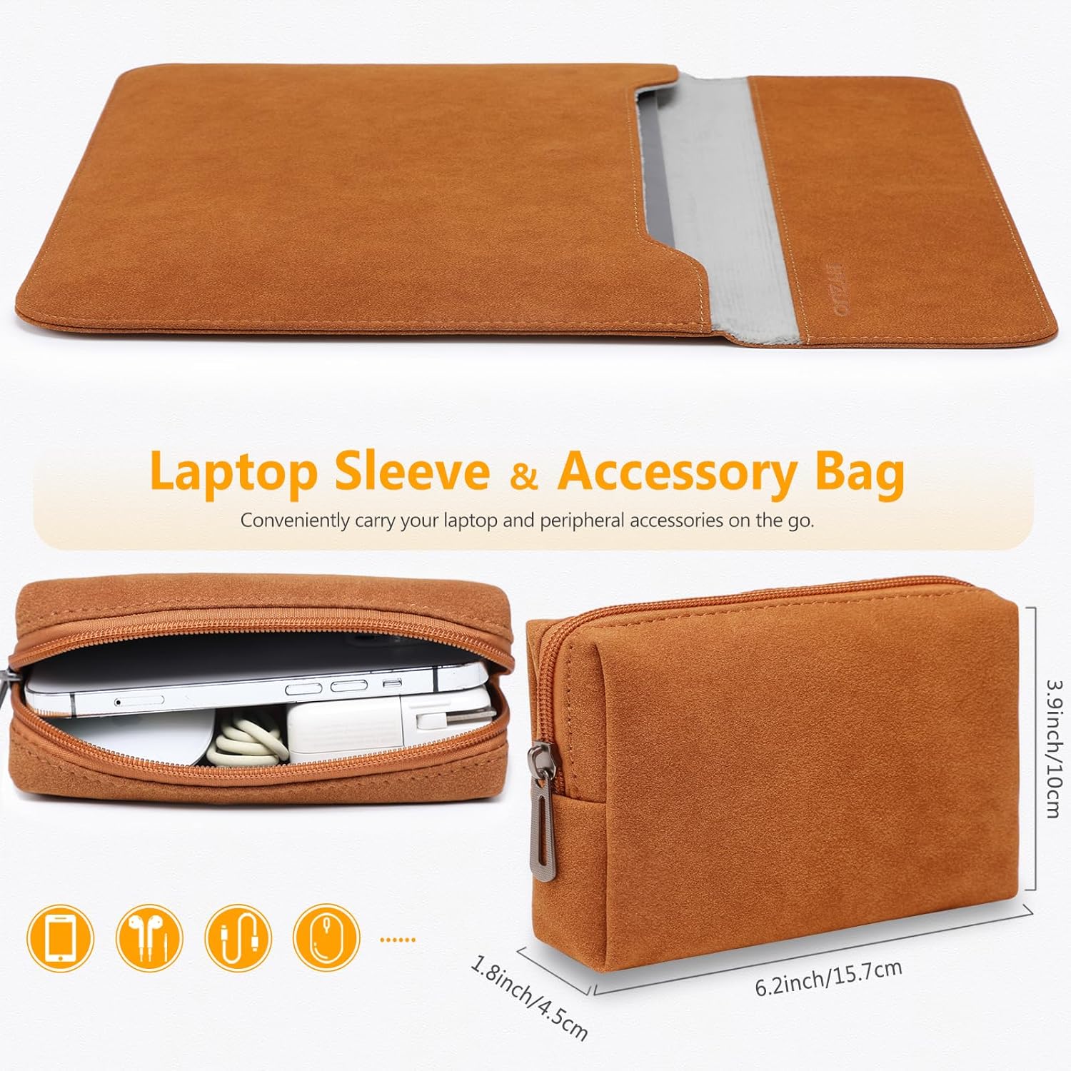 Detalle de HYZUO 15 Zoll Laptop Sleeve – Kunstleder Hülle (Braun) für MacBook Air 15, MacBook Pro 15 und Surface Laptop 7/6/5/4/3