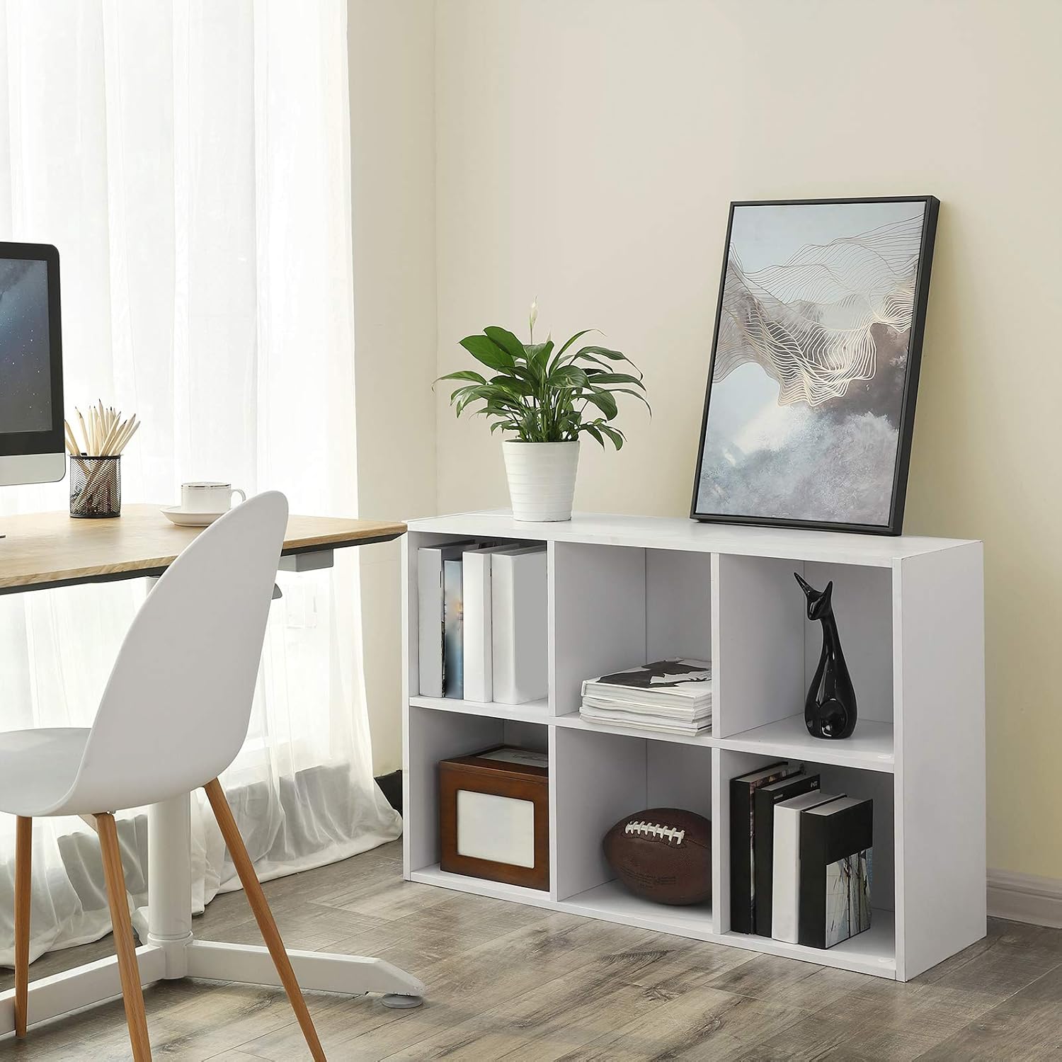 Detalle de VASAGLE Bookcase LBC203D: 6-compartment cube-style bookshelf in Cloud White