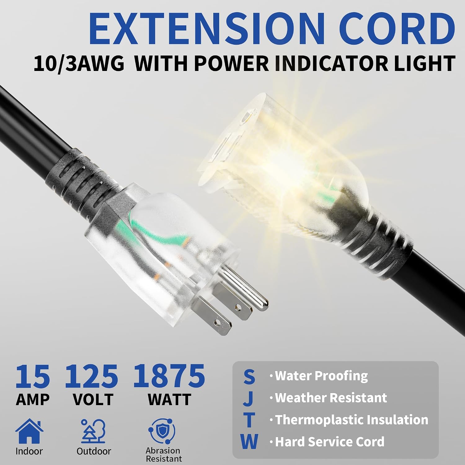 Detalle de cismorvex 75-Foot 10/3 Outdoor Extension Cord with Lighted End, 15A