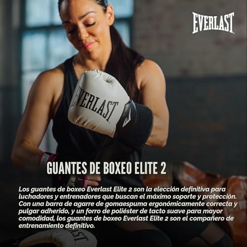 Detalle 2 de Everlast Elite 2 14 oz Guantes de Boxeo (Negro/Oro) para Mujer y Hombre