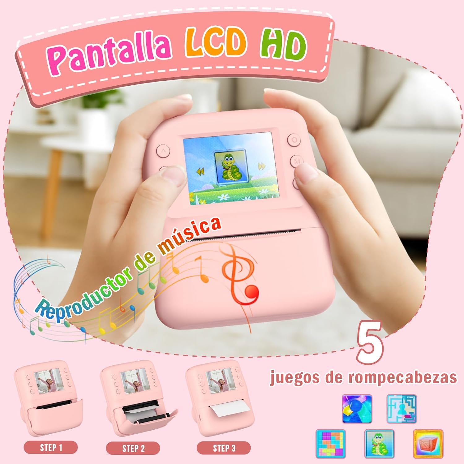 Detalle de Yidoroye Cámara de impresión instantánea infantil 5 en 1 con pantalla 2.4" HD (3 a 10/12 años)
