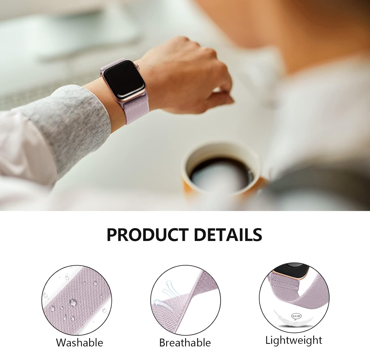 Detalle 2 de CCnutri 4 Pack Stretchy Nylon Strap for Apple Watch (38–42mm, Ultra & SE-compatible) – Adjustable Sport Elastic Bands