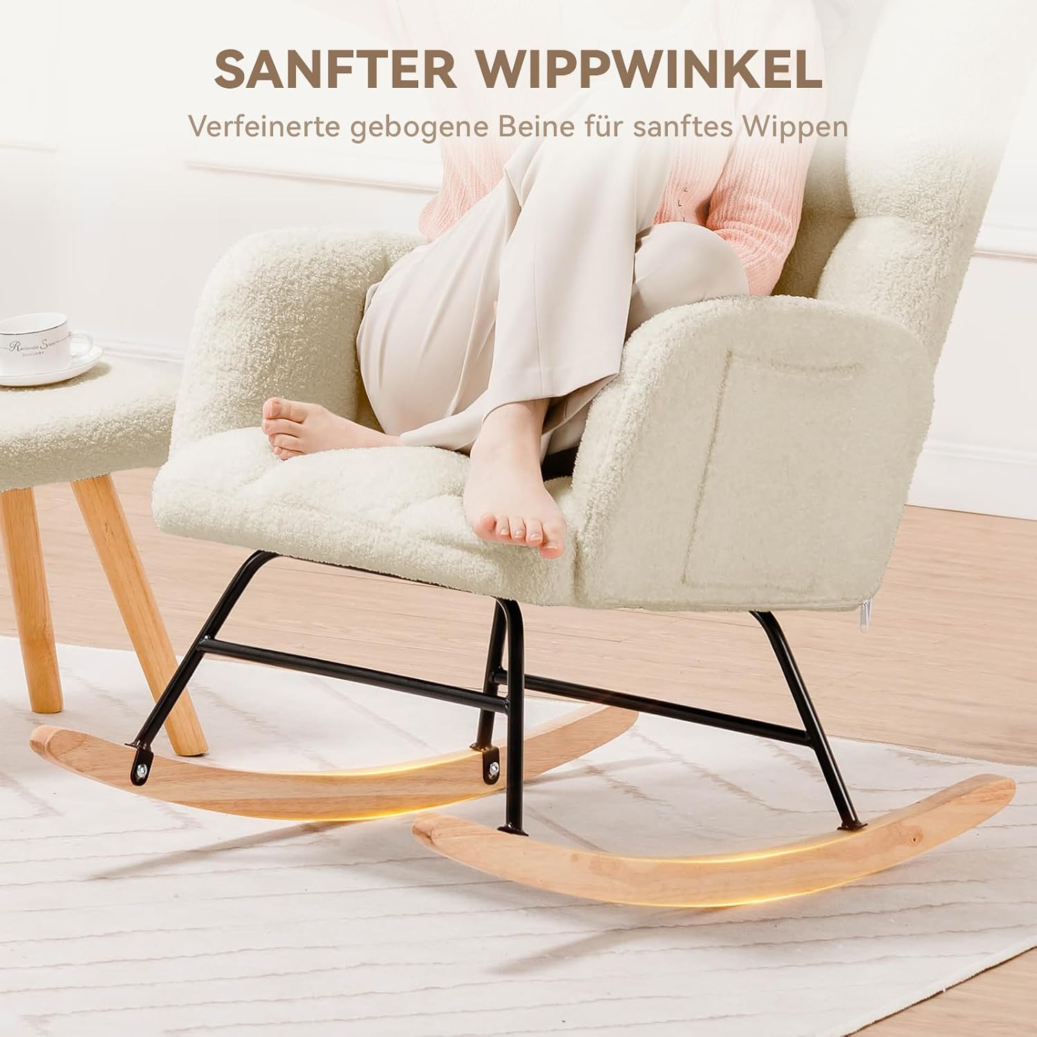 Thumbnail 6 de COMHOMA H003 Rocking Chair, Beige Plush Upholstery, Wingback Design