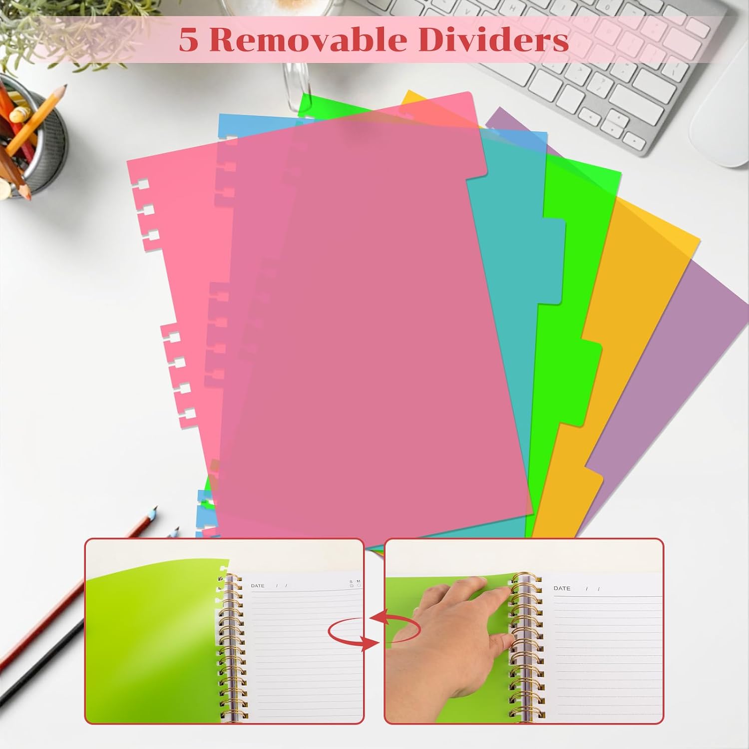 Detalle de MOFELON A4 Notebook with Dividers – Pink, 240 Pages, 100gsm, PVC Hardcover