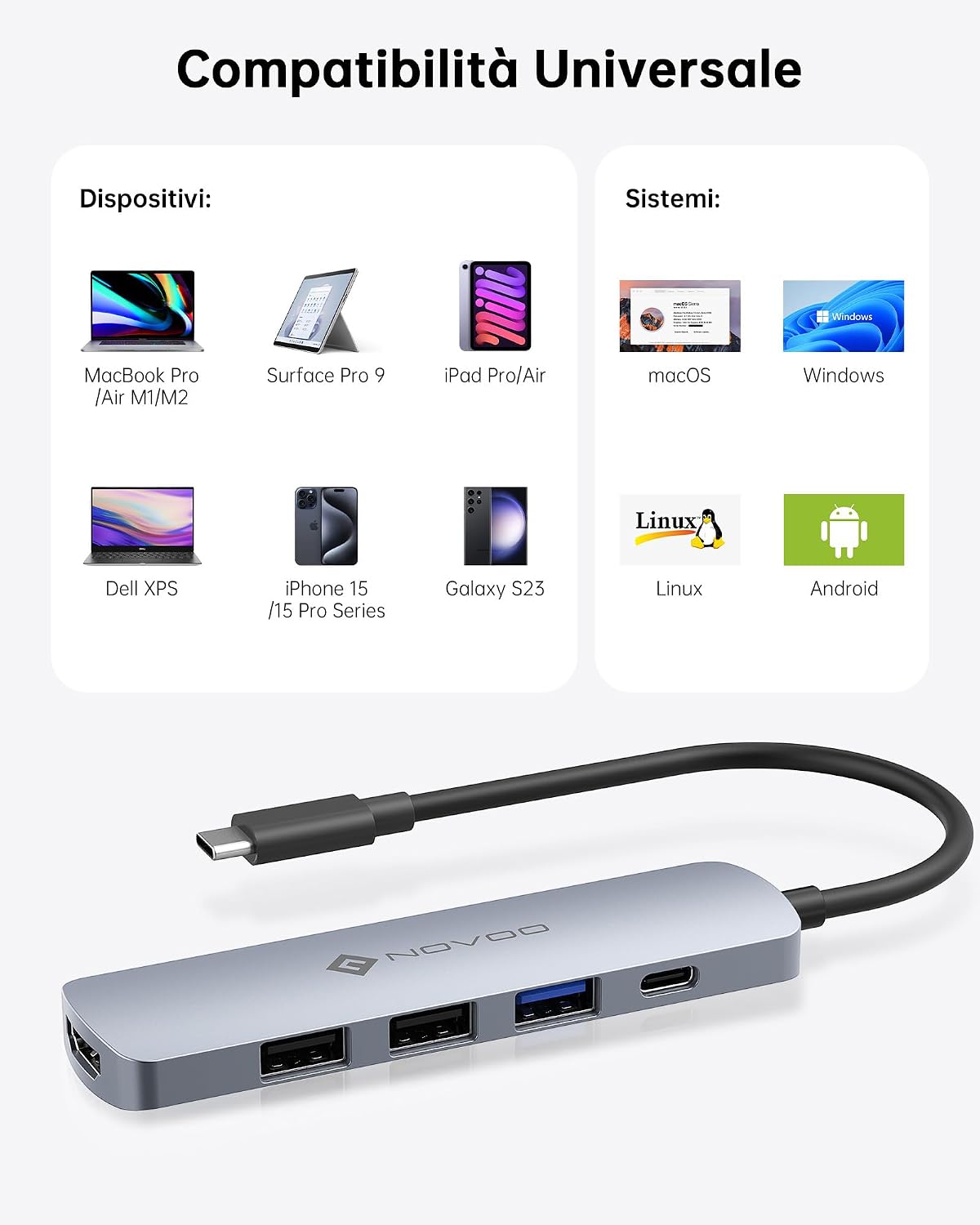 Thumbnail 5 de NOVOO USB C Hub HDMI 4K 100W PD