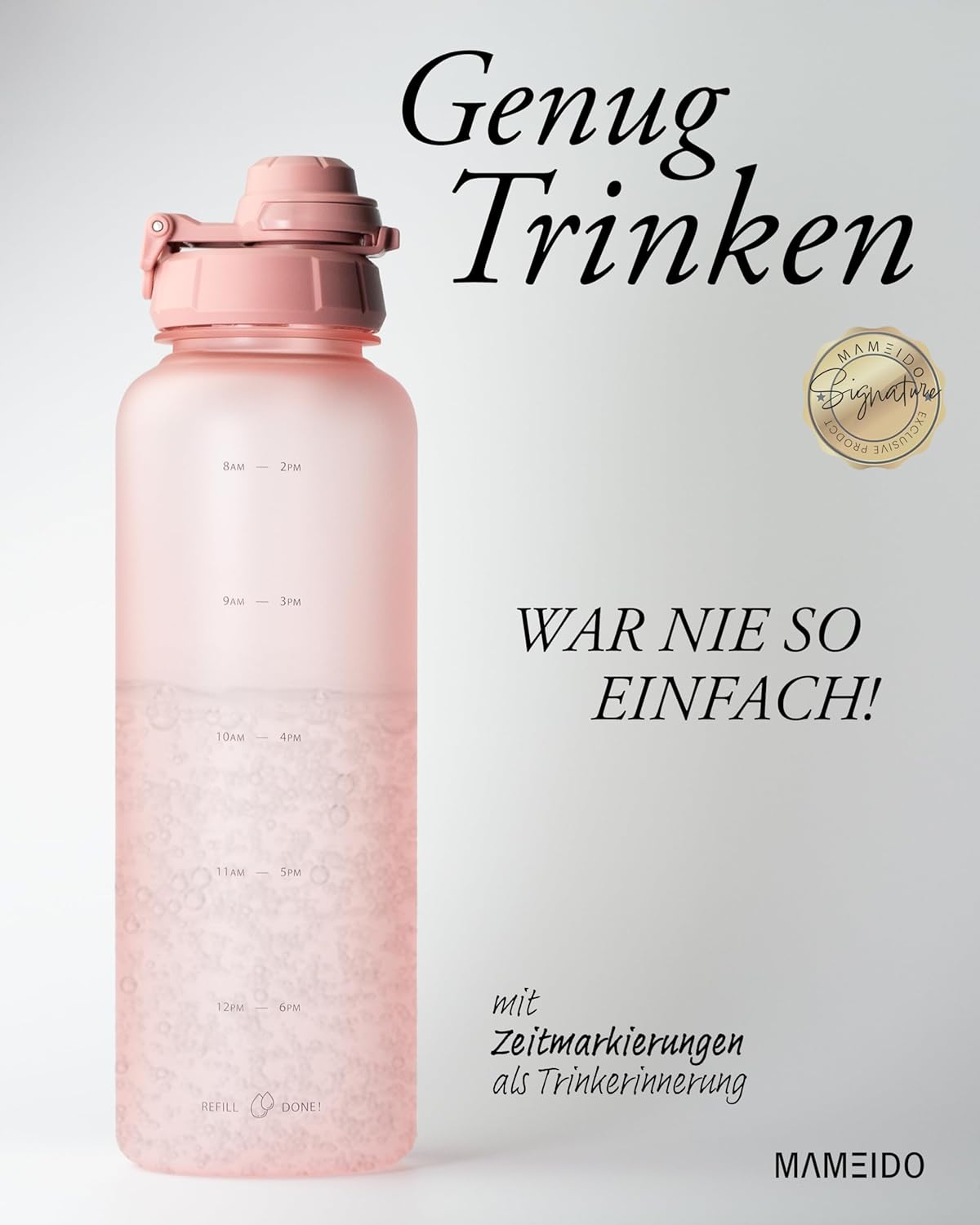 Thumbnail 1 de MAMEIDO Trinkflasche 1,5 l mit Strohhalm, Zeitmarkierung & 2-in-1 Deckel – Flamingo Pink