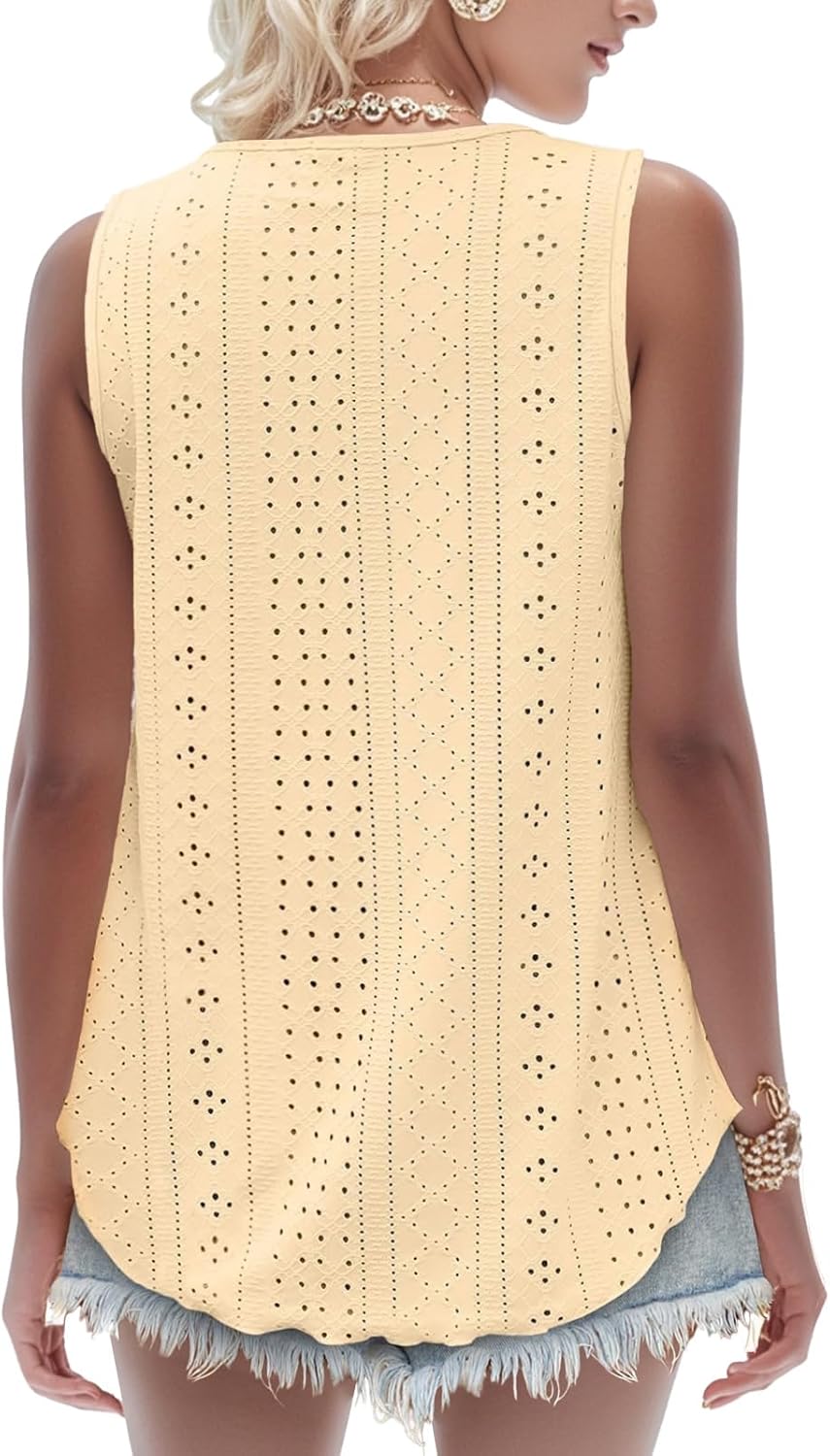 Detalle de SEDEX Women's Loose Fit Tank Top: Sleeveless Vest with Eyelet Embroidery