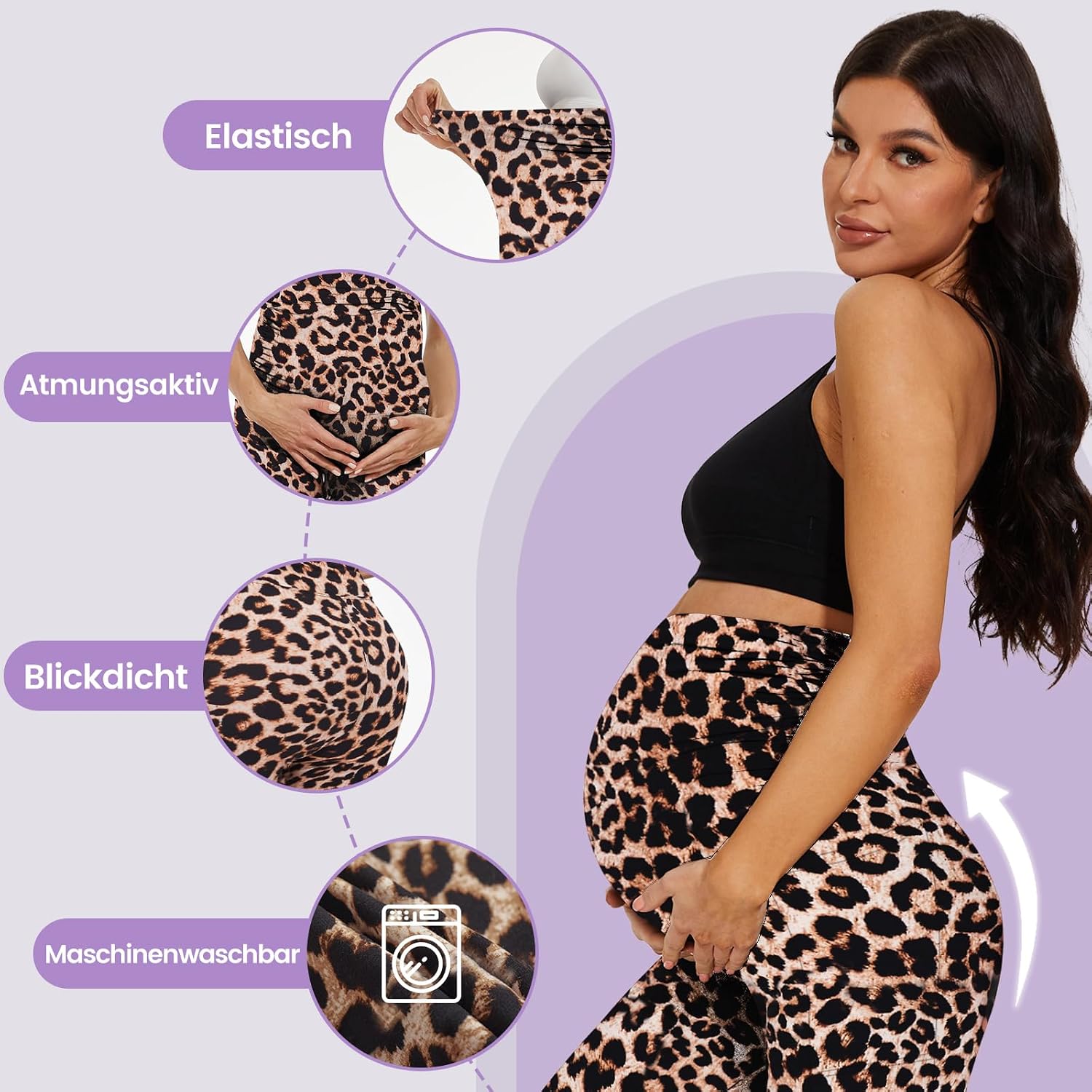 Detalle de DDOBB Damen Umstandsleggings mit Taschen – High Waist, blickdicht, weich & elastisch