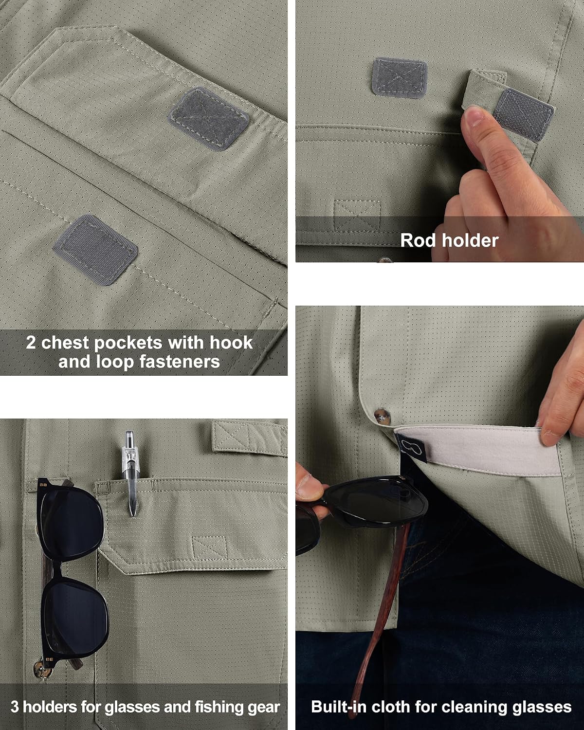 Detalle de 33,000ft Herren Kurzarm-Outdoorhemd UPF50+ – Schnelltrocknend, wasserabweisend und bequem
